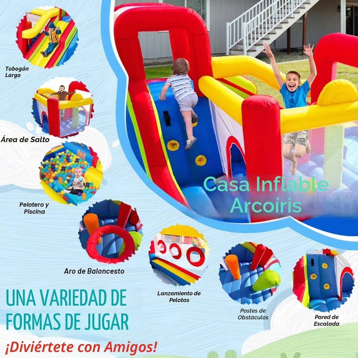 Baralir Castillo Hinchable para tobogán – diversión Segura con soplador, tobogán y Pared de Escalada, Interior y Exterior