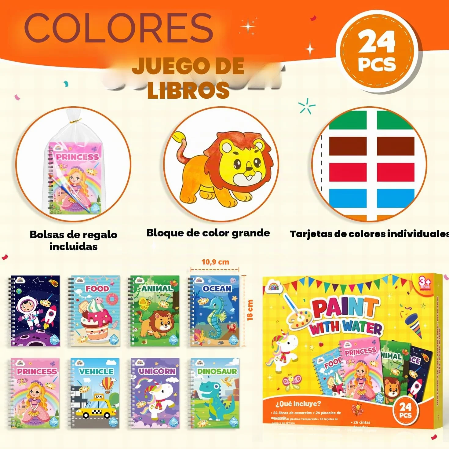 ZMLM Libros de Colorear con Agua para Detalles Cumpleaños niños, Regalos Cumpleaños Colegio invitados Juguetes, Livros de colorir infantis Manualidades Niños para 3 a 9 Años(24 Clásico)