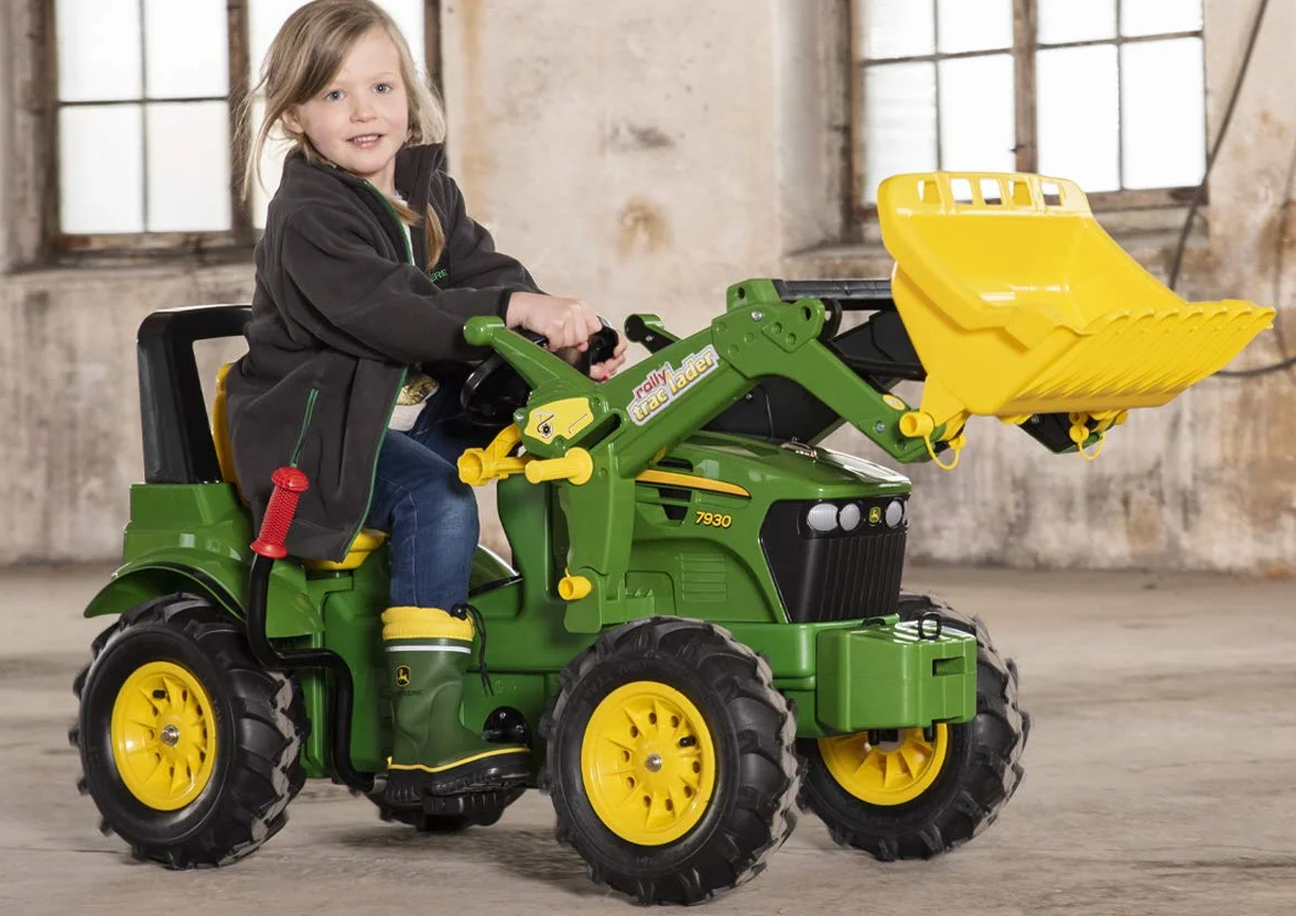 Rolly Schneider Novus 71 012 6 J. Deere 7930 - Tractor Miniatura con neumáticos, transmisión, Frenos y Pala de Carga (146 cm) [Importado de Alemania]