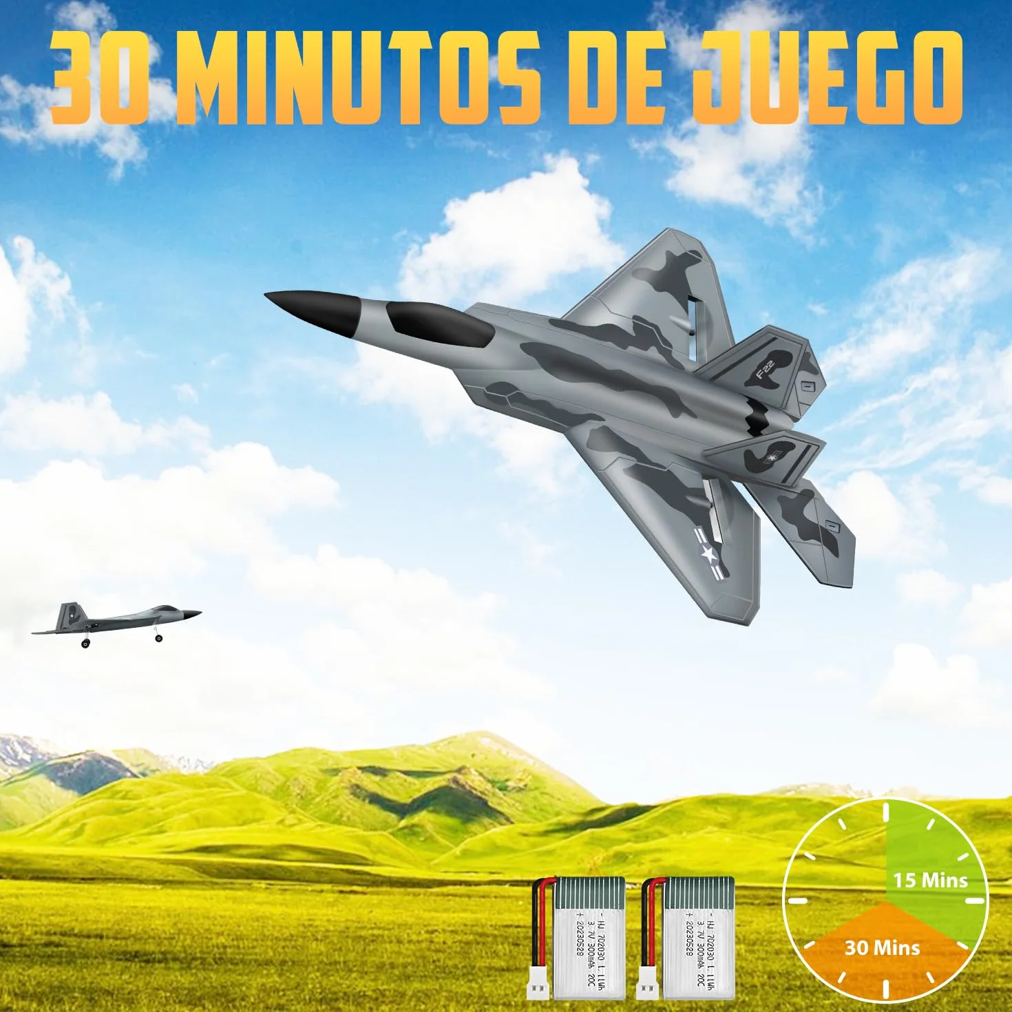 HAWK'S WORK F22 Avión RC 2.4GHz, Control Remoto 2 CH, Fácil de Aprender para Niños y Novatos