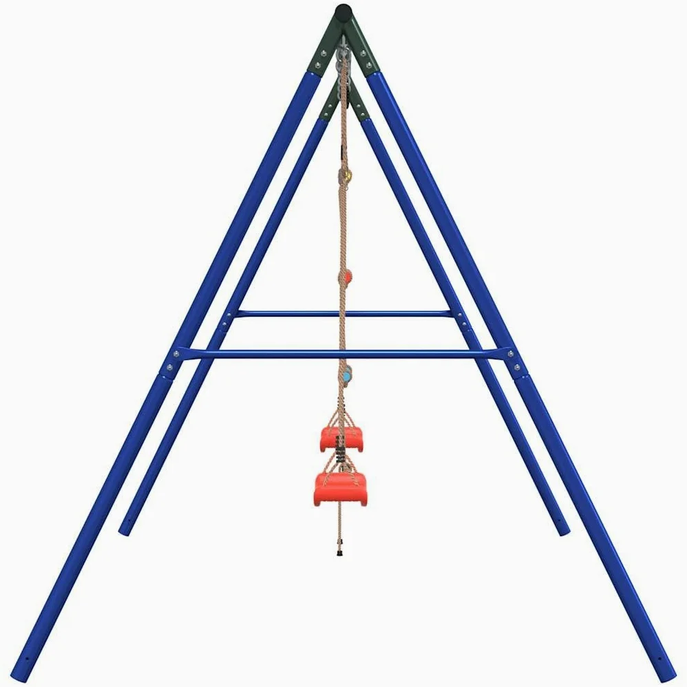 Juego de 2 columpios y escalera de tejer, estructura de acero lacado, 273,5 x 185 x 185 cm, juguete de jardín para niños, zona de juegos en el jardín, promueve la motricidad y el movimiento