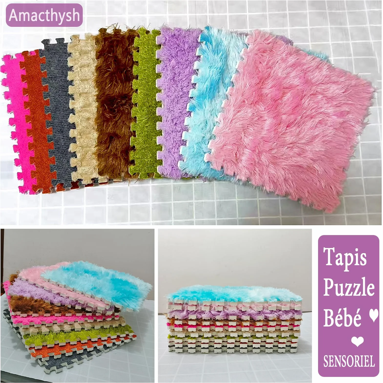 Alfombra Sensorial Bebe Entrelazada - 9 Texturas | Baldosas Sensoriales Antideslizantes para Niños Autistas | Tapete de Juego Táctil con Espuma Suave | Juguete Educativo Multisensorial (9 Piezas)