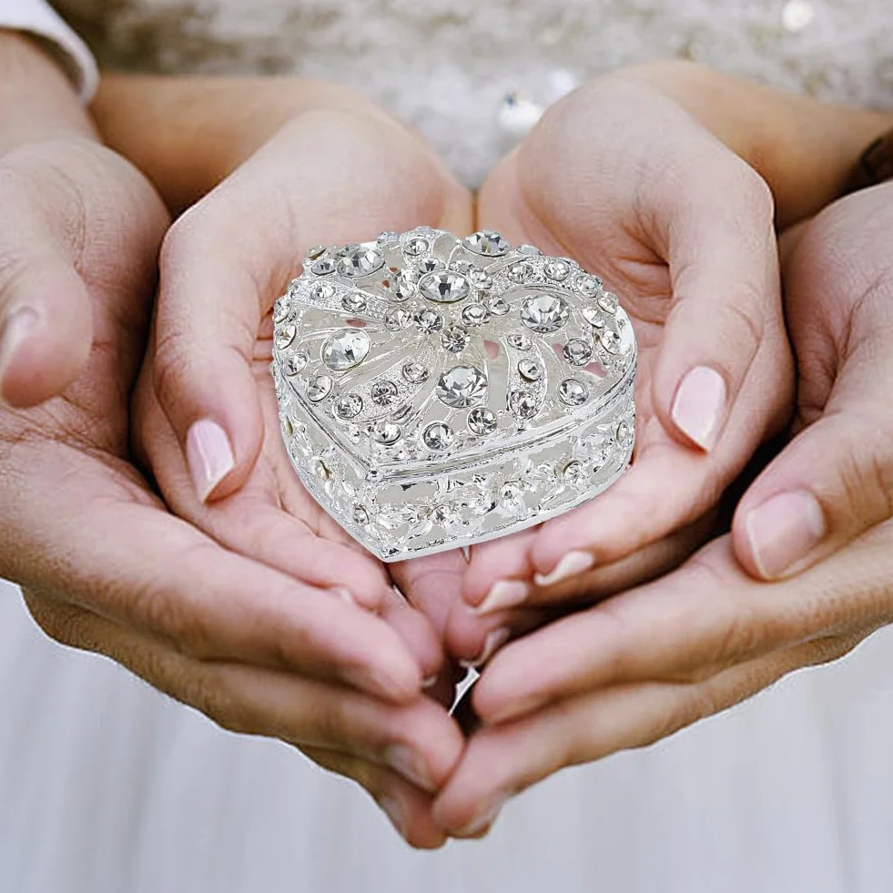 ORIGACH Juego de monedas de plata Arras de Boda, caja en forma de corazón con 13 monedas de Jesús y bandeja en relieve, accesorios de boda para ceremonia