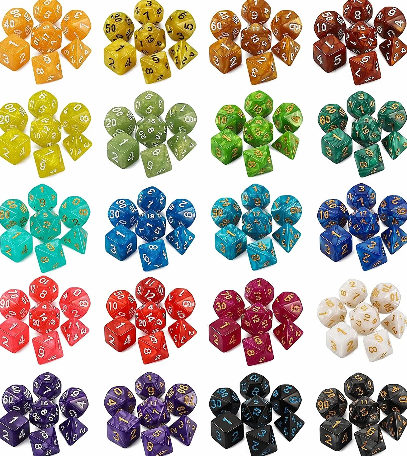 QMAY Juego de dados DND, 25 x 7 (175 piezas) dados poliédricos compatibles con Dungeon and Dragons MTG Table Games RPG DND., DCIE25