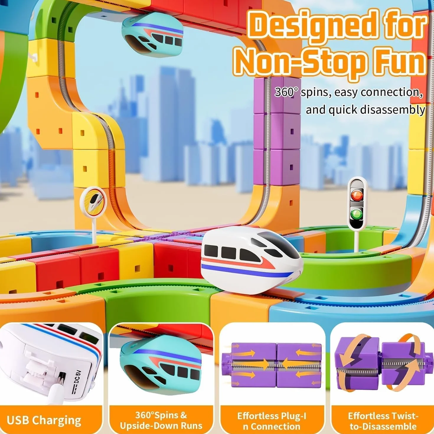 Umikk Clickrail Electric Train Set Flexible Race Track, Magic Rail Block, Magic Rail Block with Gravity Defying 3D, Flexible Race Car Magnetic Track Set, for Kids (Style 1 (88 Stück))