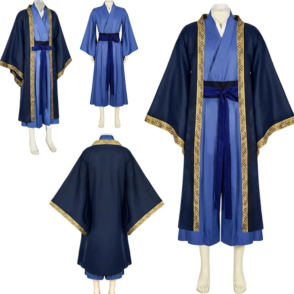 Disfraz de anime Jinshi de talla americana, traje de fiesta azul para hombre