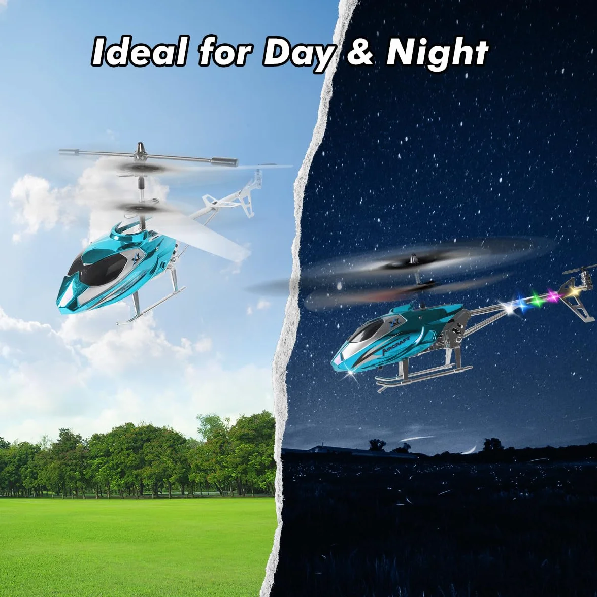 VATOS RC Helicóptero - Helicóptero teledirigido 2.4G con luz LED, Altura Fija, despegue con una Sola tecla, Aviones RC para Interiores Regalos de Fiesta Ideales para niños y niñas