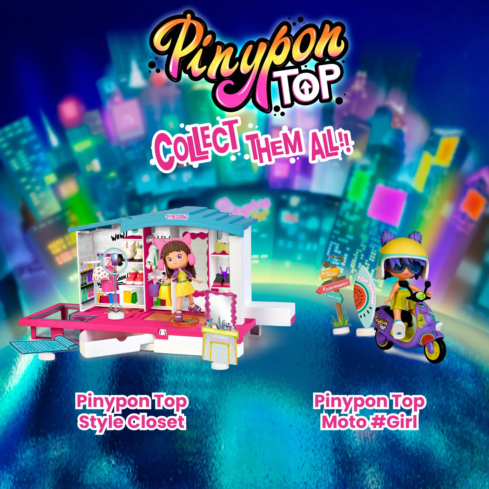 Pinypon Top Moto Girl, Figura Articulada de Brazos y Piernas, Set de Chica Top con su Moto, Incluyen Casco y Gafas, Ropa y Zapatos Intercambiables, Doble Cara y Decoración, +4 años, Famosa (PNN03000)