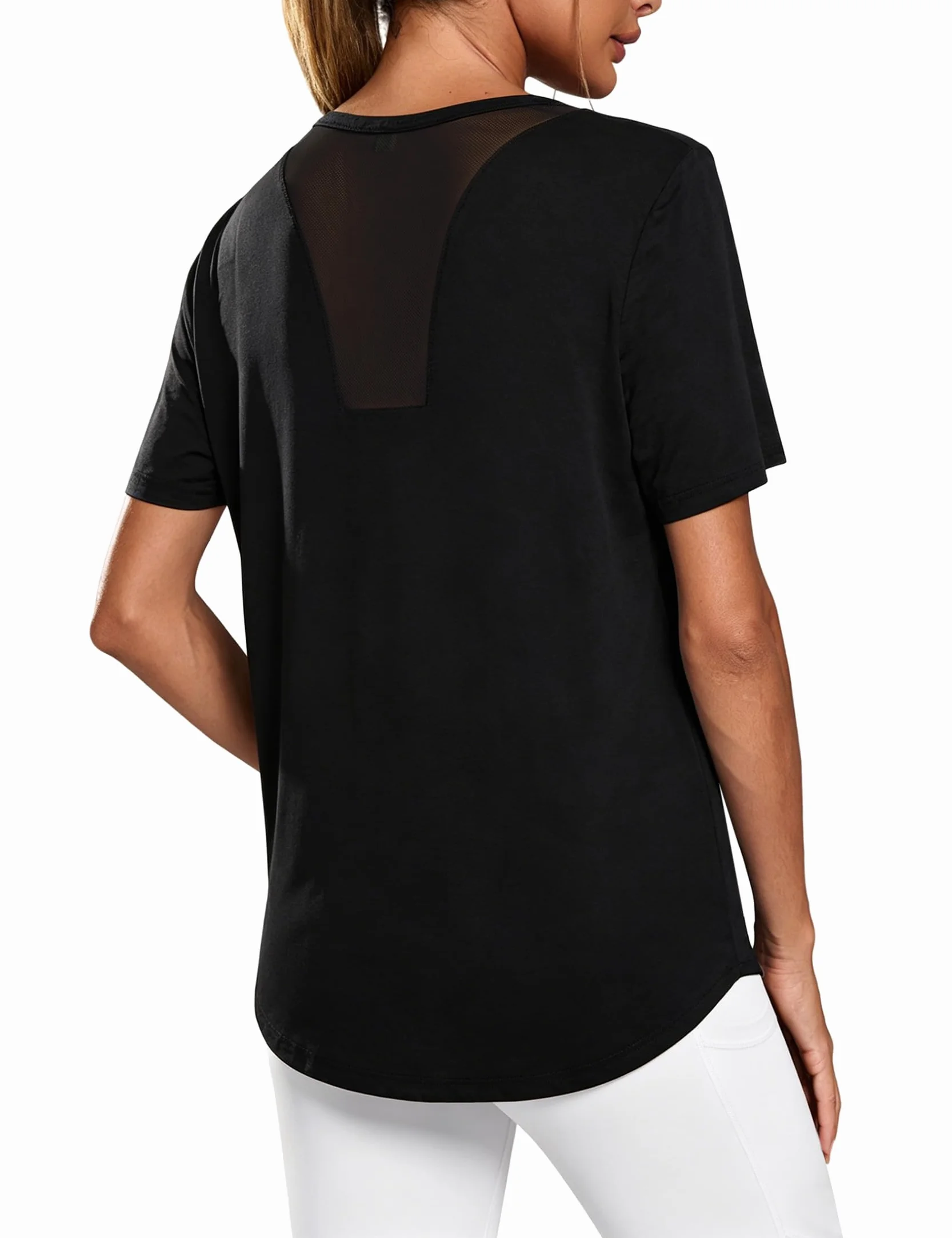 Camiseta Deportiva Mujer Manga Corta Cuello Redondo Secado Rápido Transpirable Yoga Top