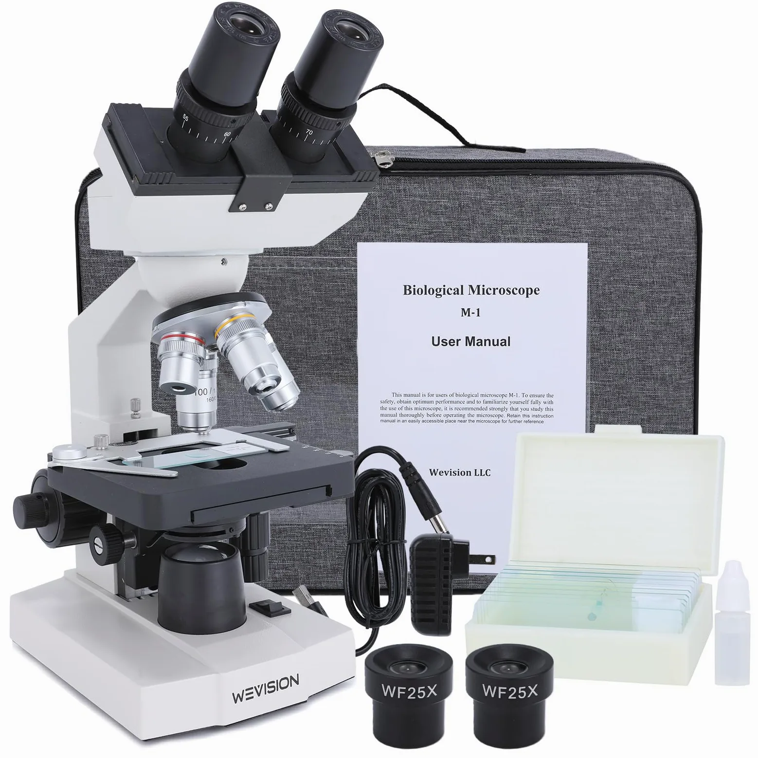 Microscopio compuesto binocular de laboratorio profesional 40X-2500X para investigación clínica, 4 objetivos acromáticos, etapa mecánica de doble capa, enfoque coaxial, alcance LED de alta precisión
