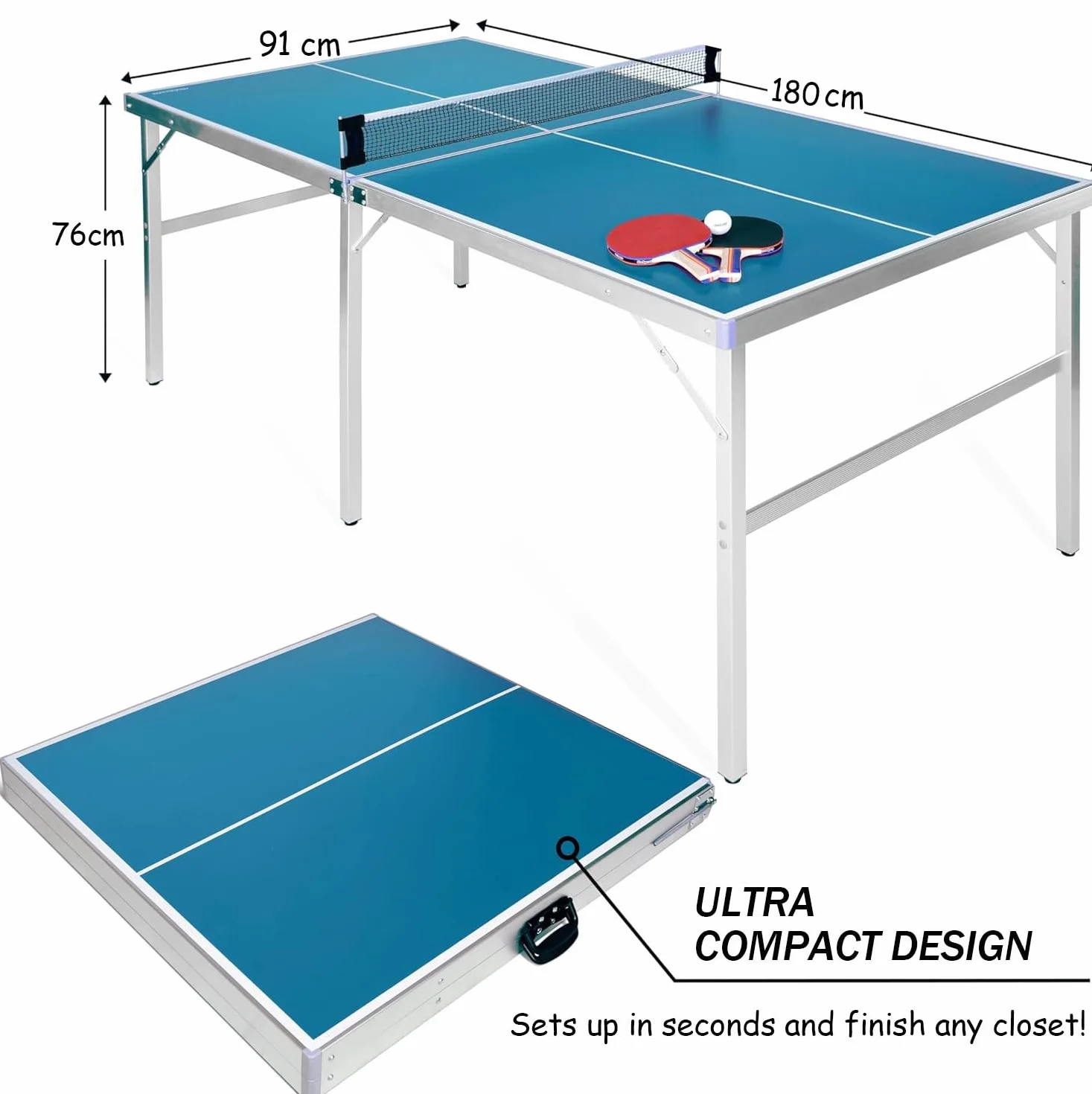 Mesa de Ping Pong Plegable Portátil 180x90x76 cm Azul con Red