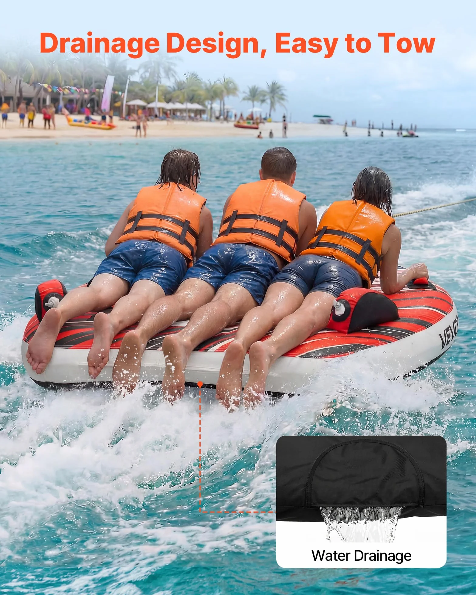 VEVOR Flotador de Arrastre Inflable 3 Personas 165x162 cm 231 kg Rojo
