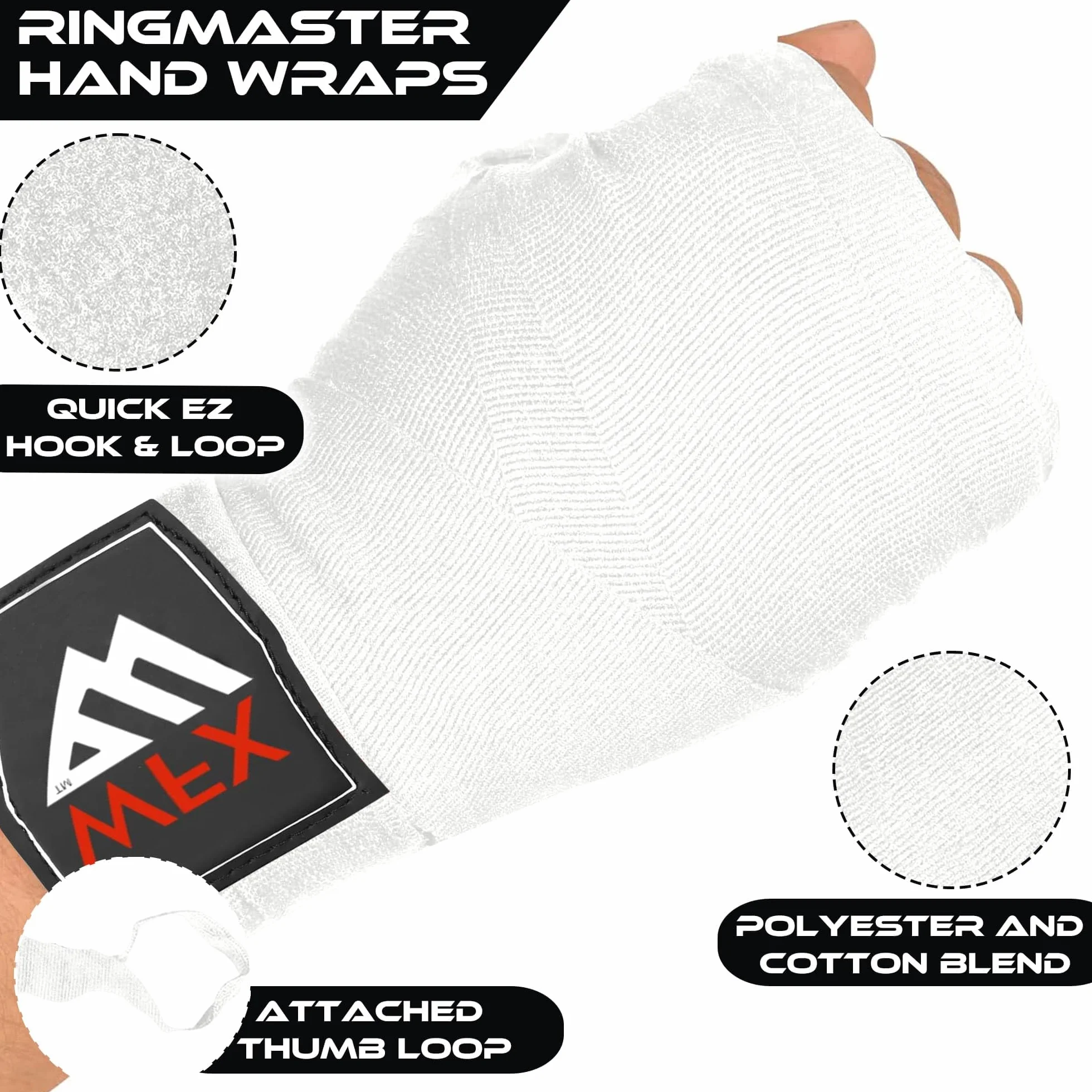 WFX Vendas Boxeo Artes Marciales 3,5-4,5 Metros Guantes Interiores Correas Apoyo Muñeca Bolsa Entrenamiento Elástica Pesada Muay Thai