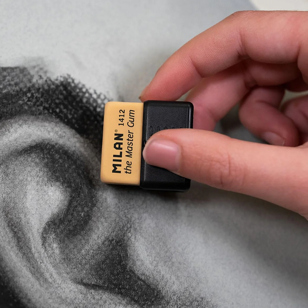 MILAN® Blíster goma MASTER GUM (especial para bellas artes) con funda rígida +2 gomas de recambio