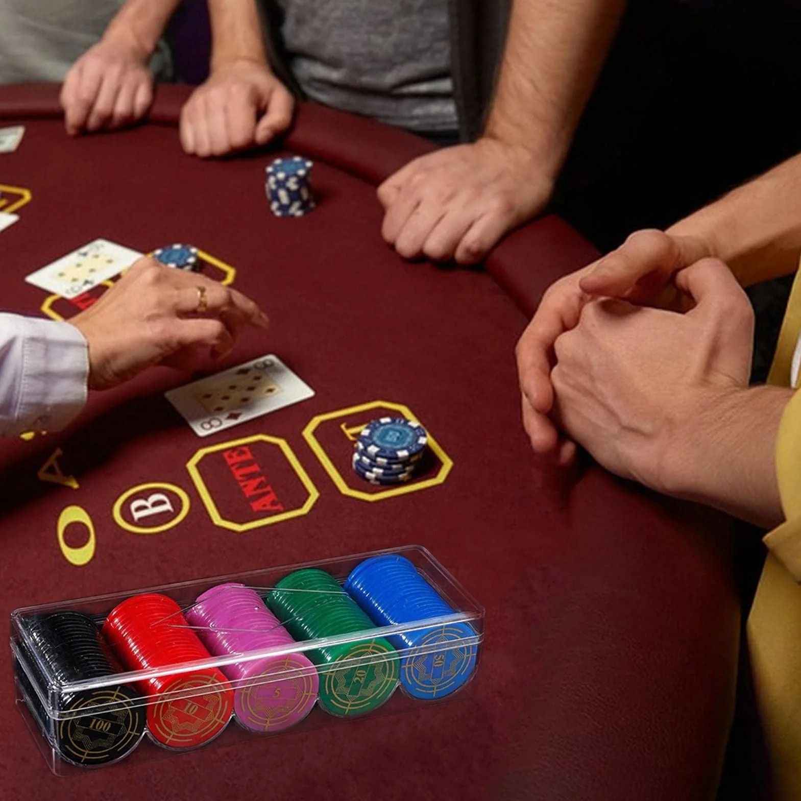 Bandeja de virutas - Tarjetero acrílico de 5 Rejillas,Caja de fichas de póker de acrílico de 100 Piezas, Portador de fichas de Casino con bandejas de fichas para el hogar del Casino