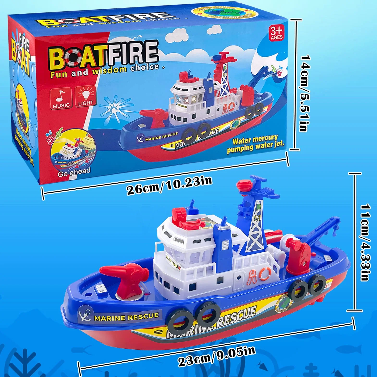 Barco de Juguete para Niños, Barco de Bomberos, Juguetes Acuáticos para Niños, Eléctrico Barco de Bomberos de Juguete con Pulverización LED Musical, Regalos Niños