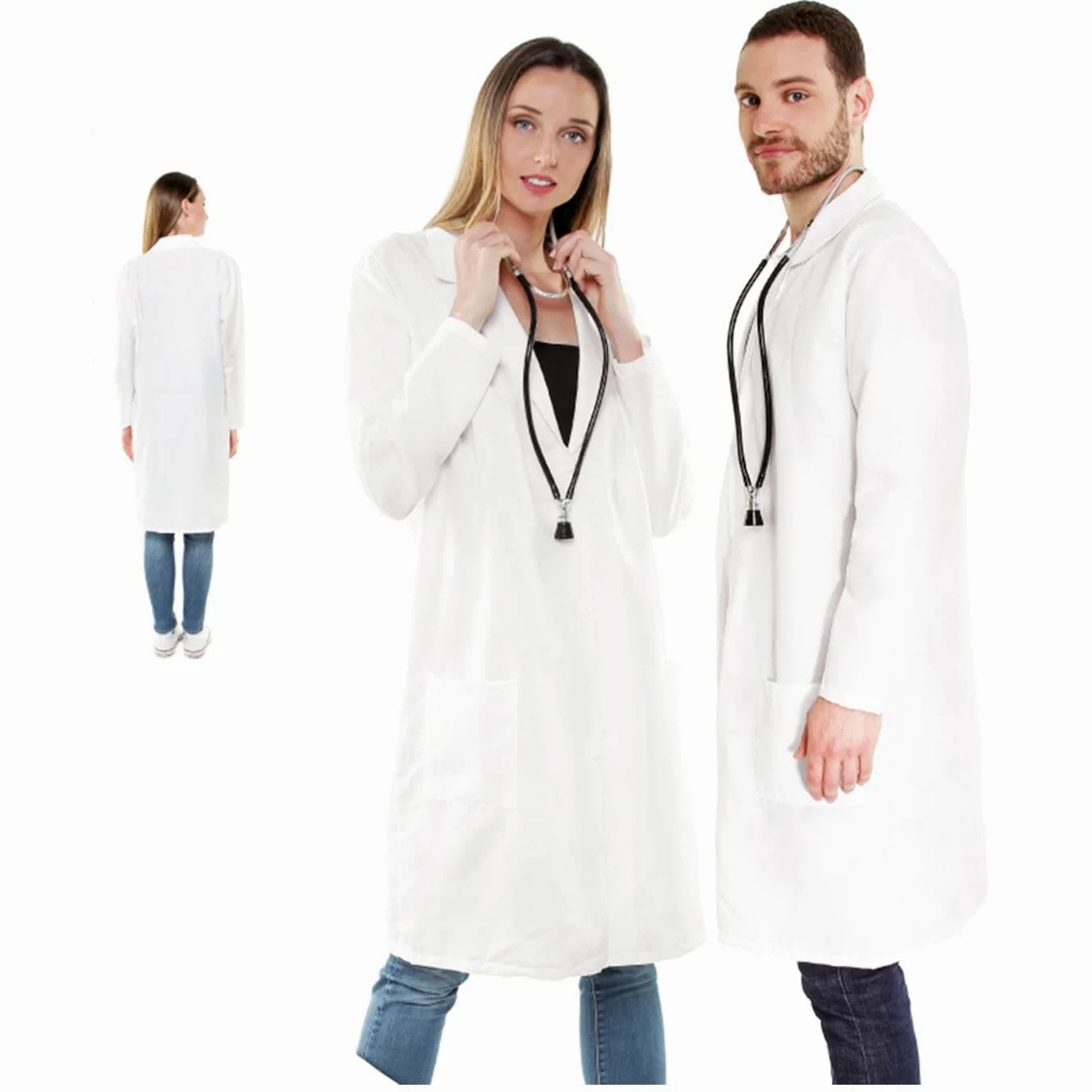 Acan Pack de 9 batas blancas. Disfraz doctor, médico. Talla L. Para carnaval, halloween, cosplay (L, Bata Blanca x 9)