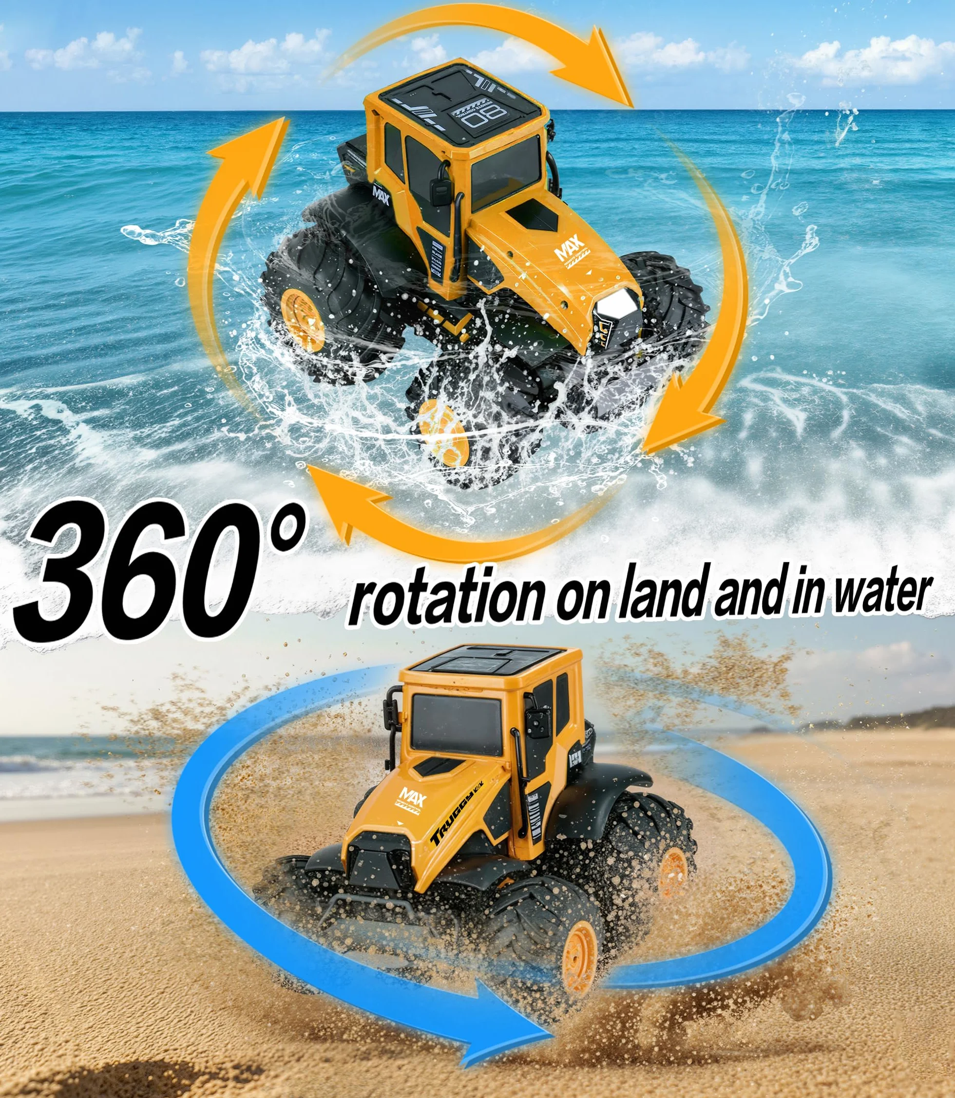 Coche Teledirigido Niños 1:14 Anfibio, 4WD Todo Terreno Agua y Tierra, RC Stunt Car Impermeable 2.4GHz, 360° Rotación 15km/h, 2 Baterías 1200mAh 90Min, Juguete Niño Niña 6+ Regalo Navidad Cumpleaños
