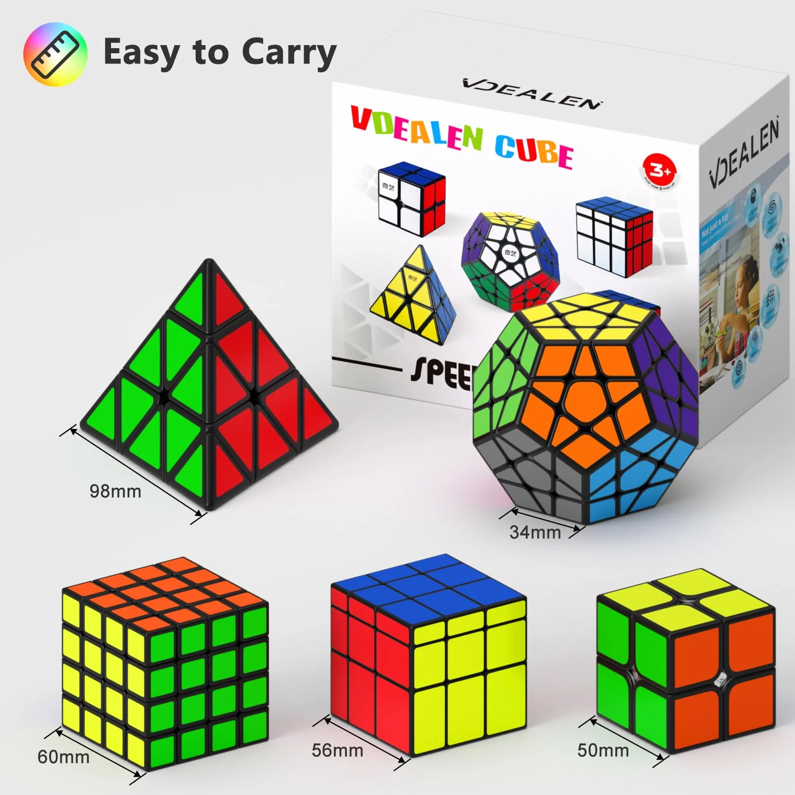 Vdealen Cubos de Velocidad,Juego de Cubos de Velocidad de 2x2 4x4 Pirámide Megaminx Mirror Cube Smooth Pegatinas,Cubo Mágico Liso Colección de Rompecabezas