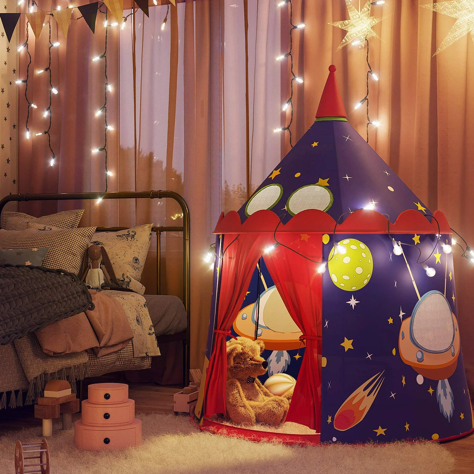 SONGMICS Tienda de Campaña Infantil, Carpa Infantil Plegable, Casa de Juegos para Interiores y Exteriores, Pop-up Portátil, Tienda con Bolsa de Transporte, Regalo para Niños, Azul LPT01BU