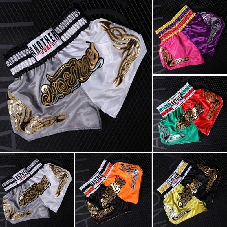 Pantalones cortos de Muay Thai transpirables para niños y adultos con cintura elástica