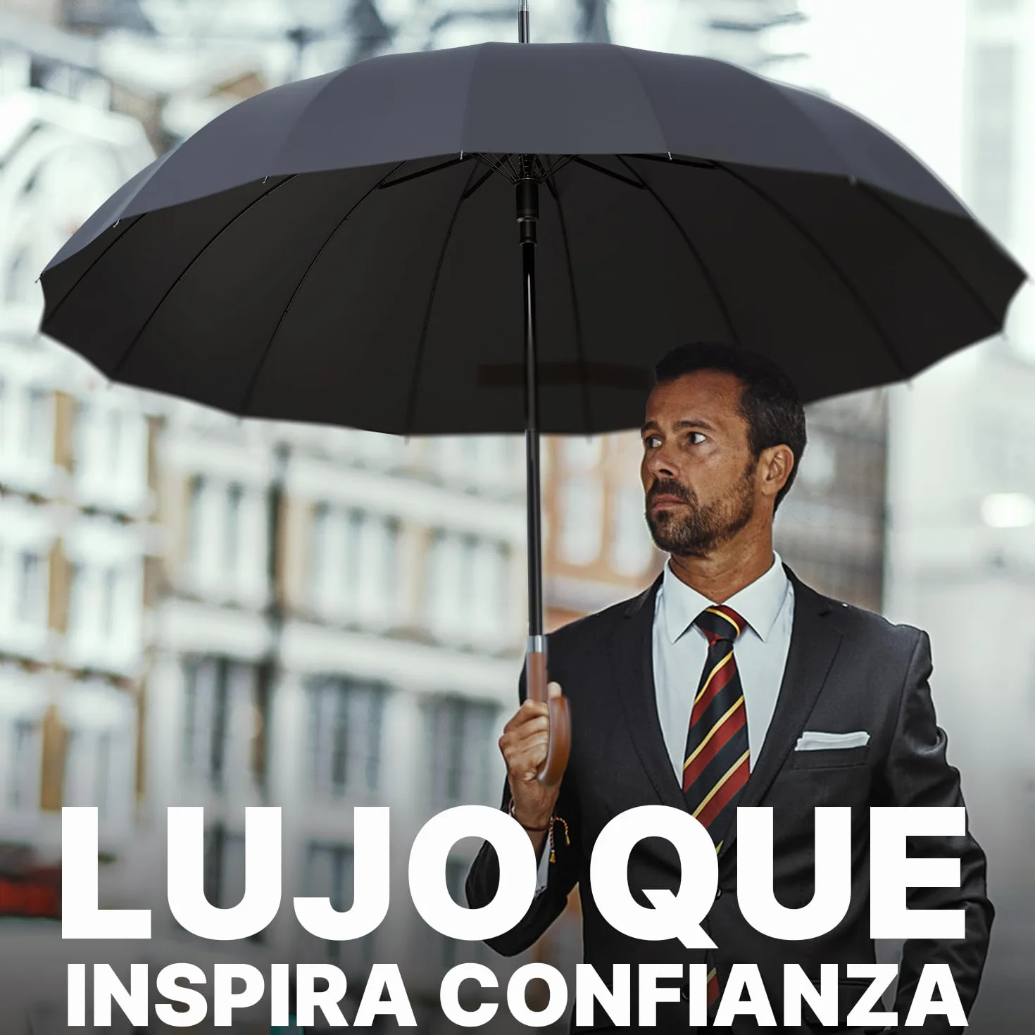 Royal Walk Paraguas Antiviento Automático 54 Pulgadas 120cm 16 Varillas Impermeable Negro