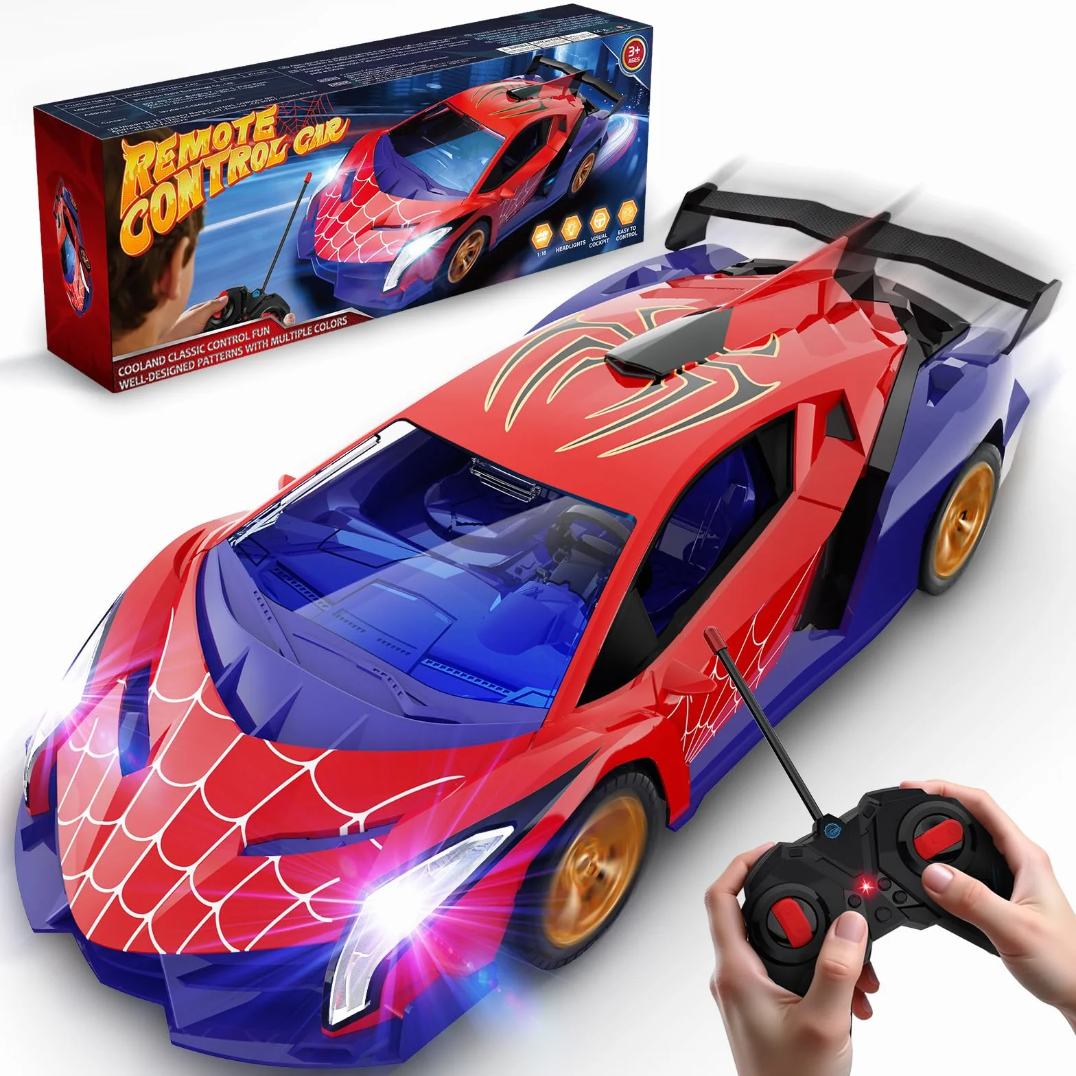 Coche Teledirigido Ojos Araña Luminosos & Diseño Telaraña, Coche Rc Drift Car 1:18, Juguetes Niños 3 4 5 6 7 8 9 10 11 12 Años Regalo para Niño de 3-12 Años Juegos Niños 3-12 Años Cumpleaños Navidad