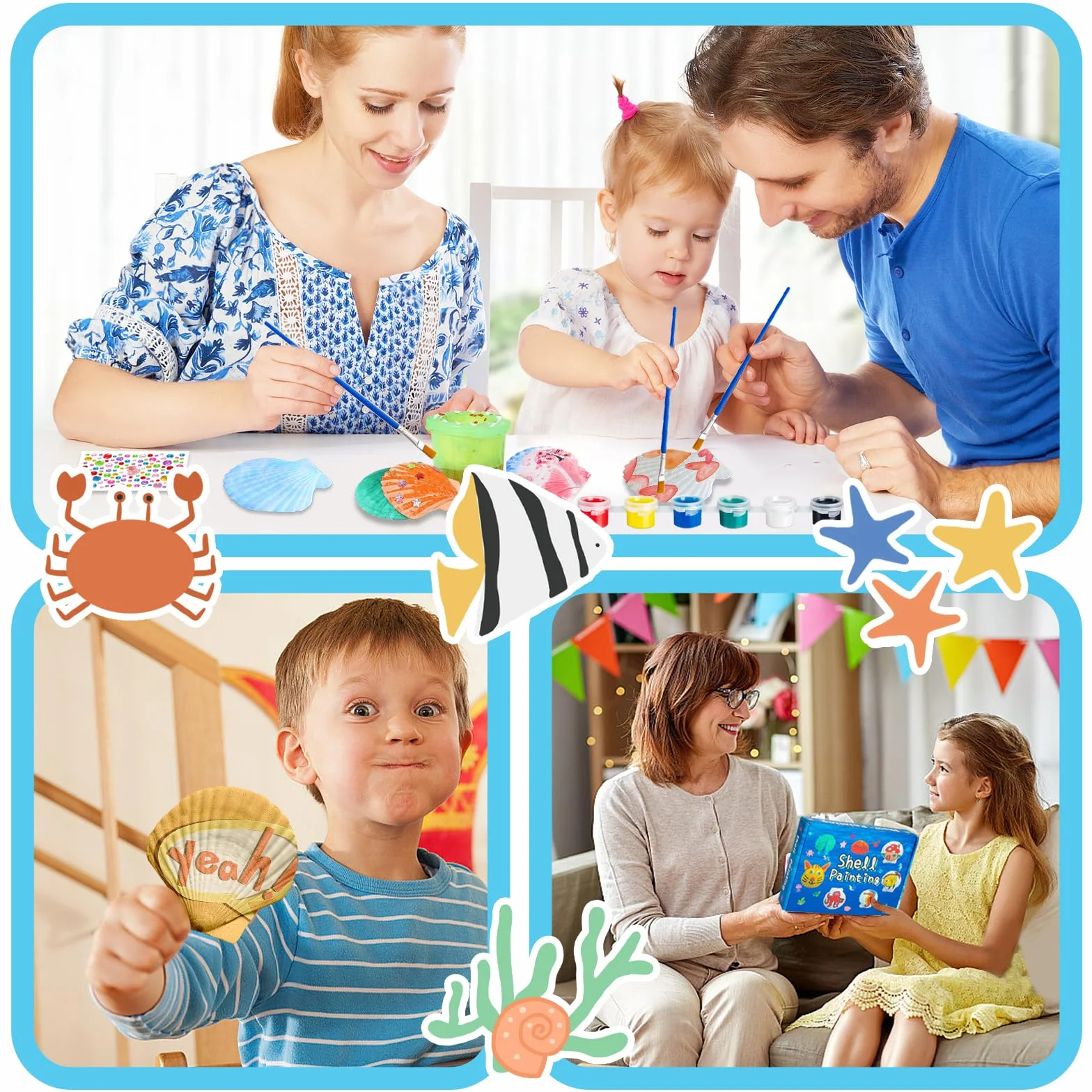 LUCKNIGHT Conchas que Brillan en la Oscuridad Pintar Manualidades para Niños, Kit Pintura de Conchas para Niños, Pintar Kit con conchas, Regalos para Niñas y niños de 5-10 Años