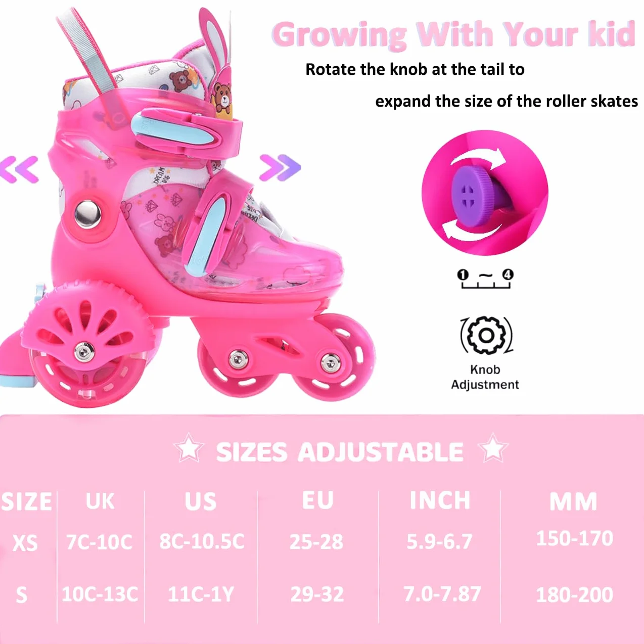 ERNAN Patines Roller Ajustables para Niños con Ruedas Luminosas