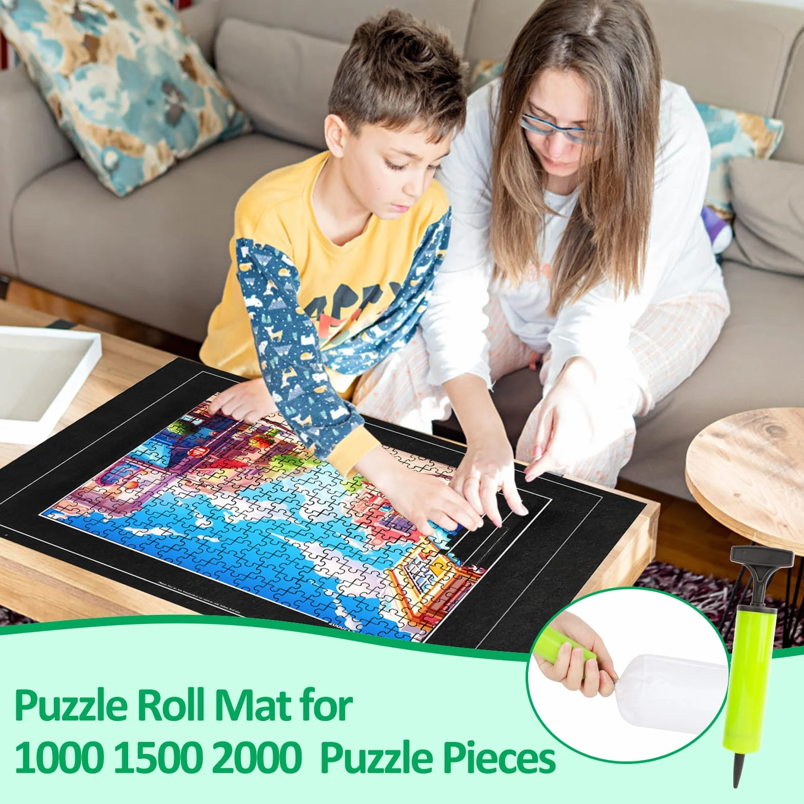 TNOMSNO Tapete Puzzle 2000 Piezas, Alfombra Puzzle 2000 1500 1000 Pezzi, Portátil Fieltro Estera de Rompecabezas,120x80cm, Tapiz Puzzle Enrollable, Negro
