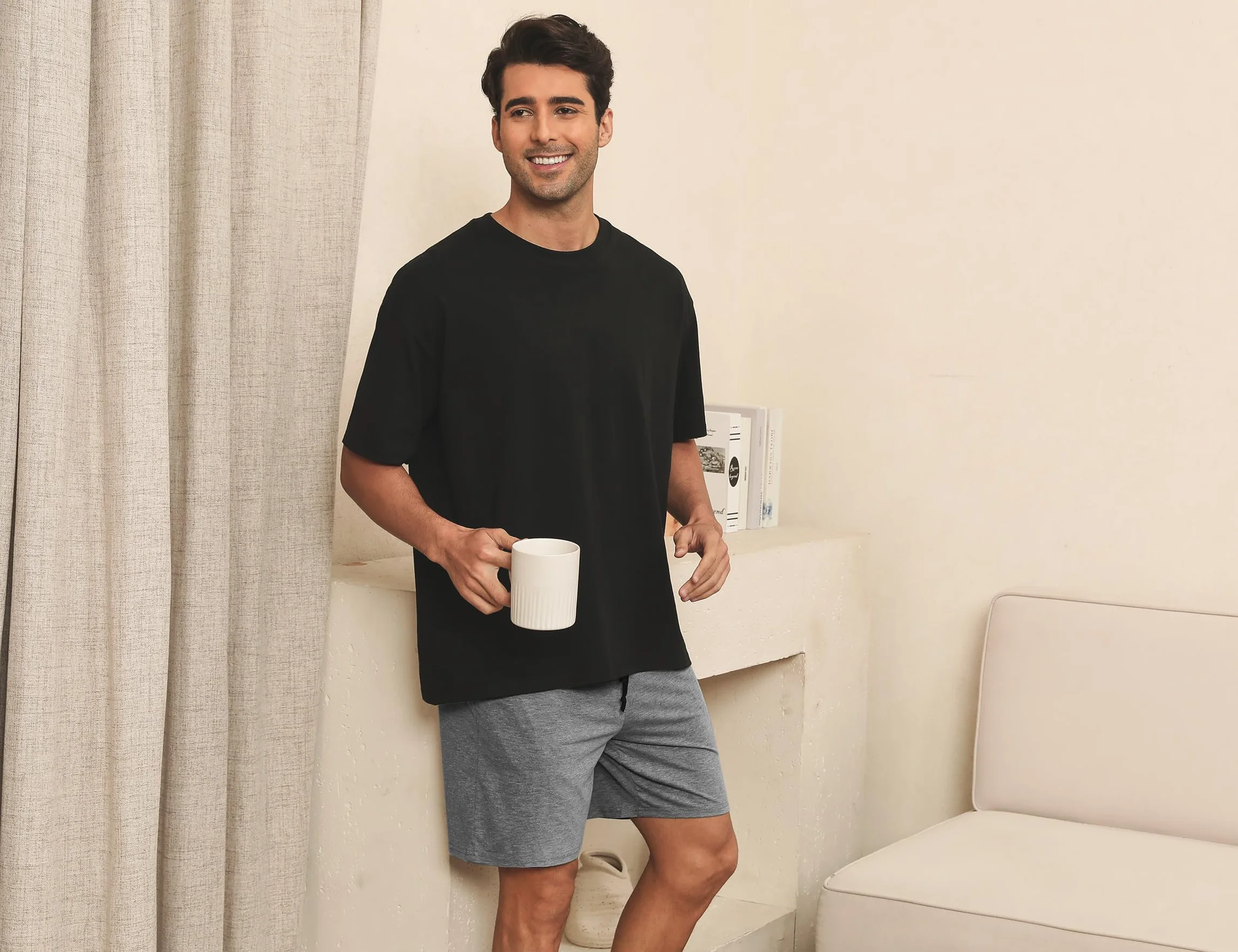 Pantalones Pijama Cortos Hombre Algodón Verano Casuales Bermudas con Bolsillos S-3XL