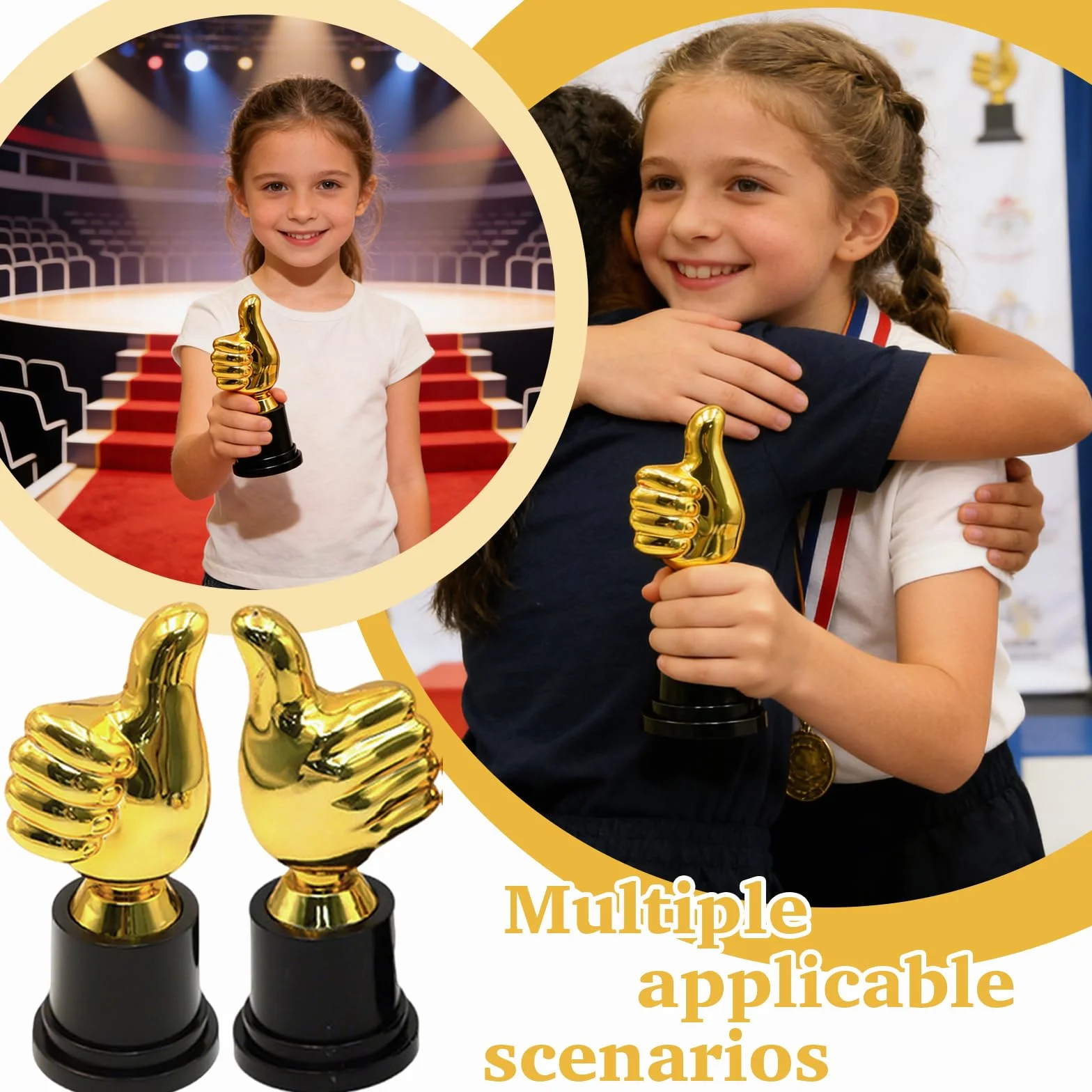 Mini Trofeo Dorado Plástico 13 x 5 cm Copa de Oro Forma del Pulgar 4 Piezas