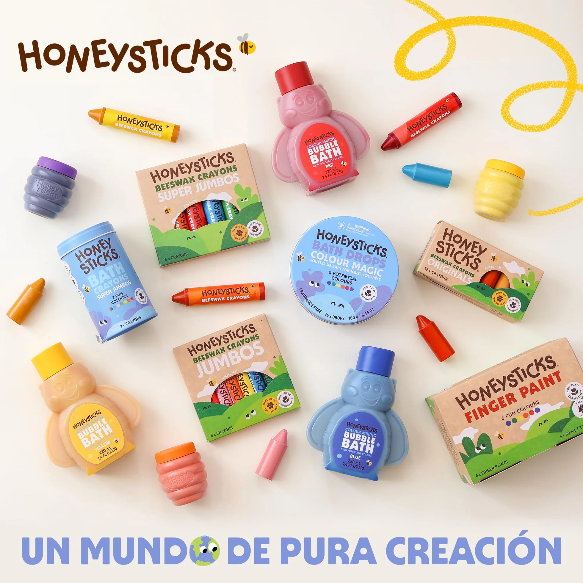 Honeysticks Pintura de Dedos para Niños y Bebés No Tóxica – Pinturas para Bebés y Niños de 1 a 5 Años a Base de Agua en 6 Colores Vivos - Seguras y Lavables de la Piel – Ecológica