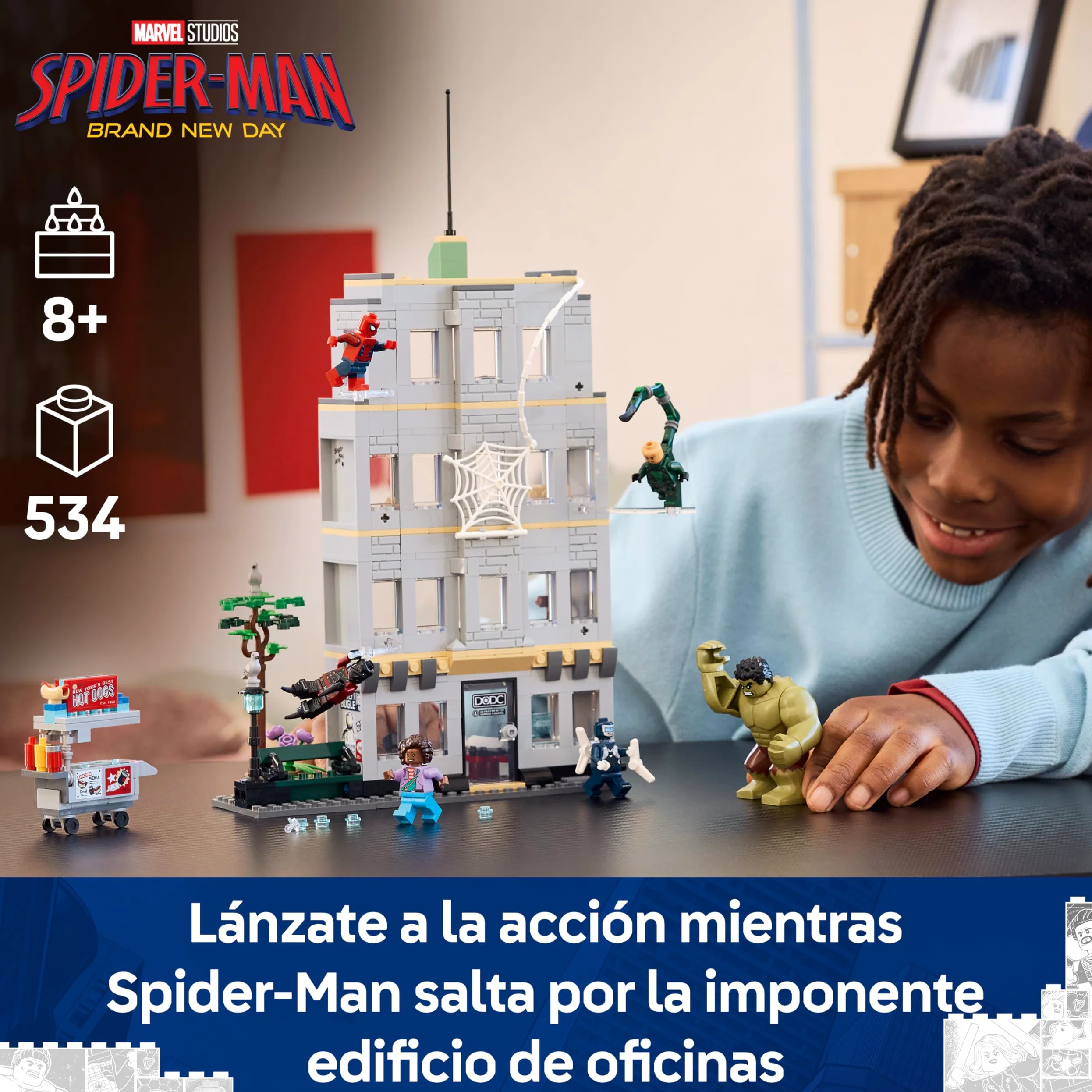 LEGO | Marvel Spider-Man vs. Hulk: Choque Épico - Juguete Interactivo con Oficina de 4 Plantas, Figura de Acción de Superhéroe, 5 Minifiguras Inc. Escorpión - Regalo para Niños de 8+ Años - 76350