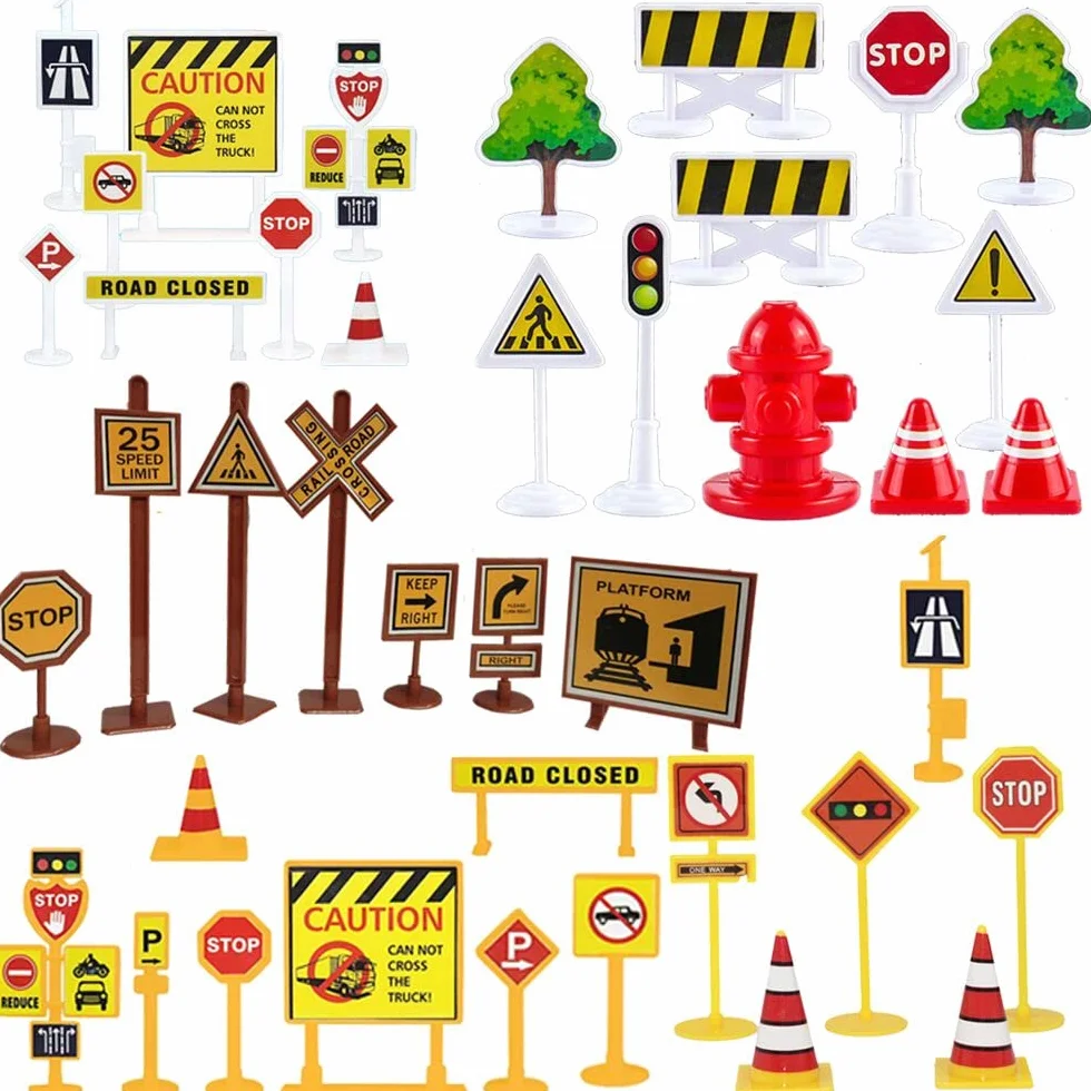41 Piezas Set de Señales de Tráfico - Calle Juego de Juguetes en Miniatura con de Tráfico Señal de Tráfico Mini Señales de Tráfico Juego de Simulación para Niños Educativo Preescolar