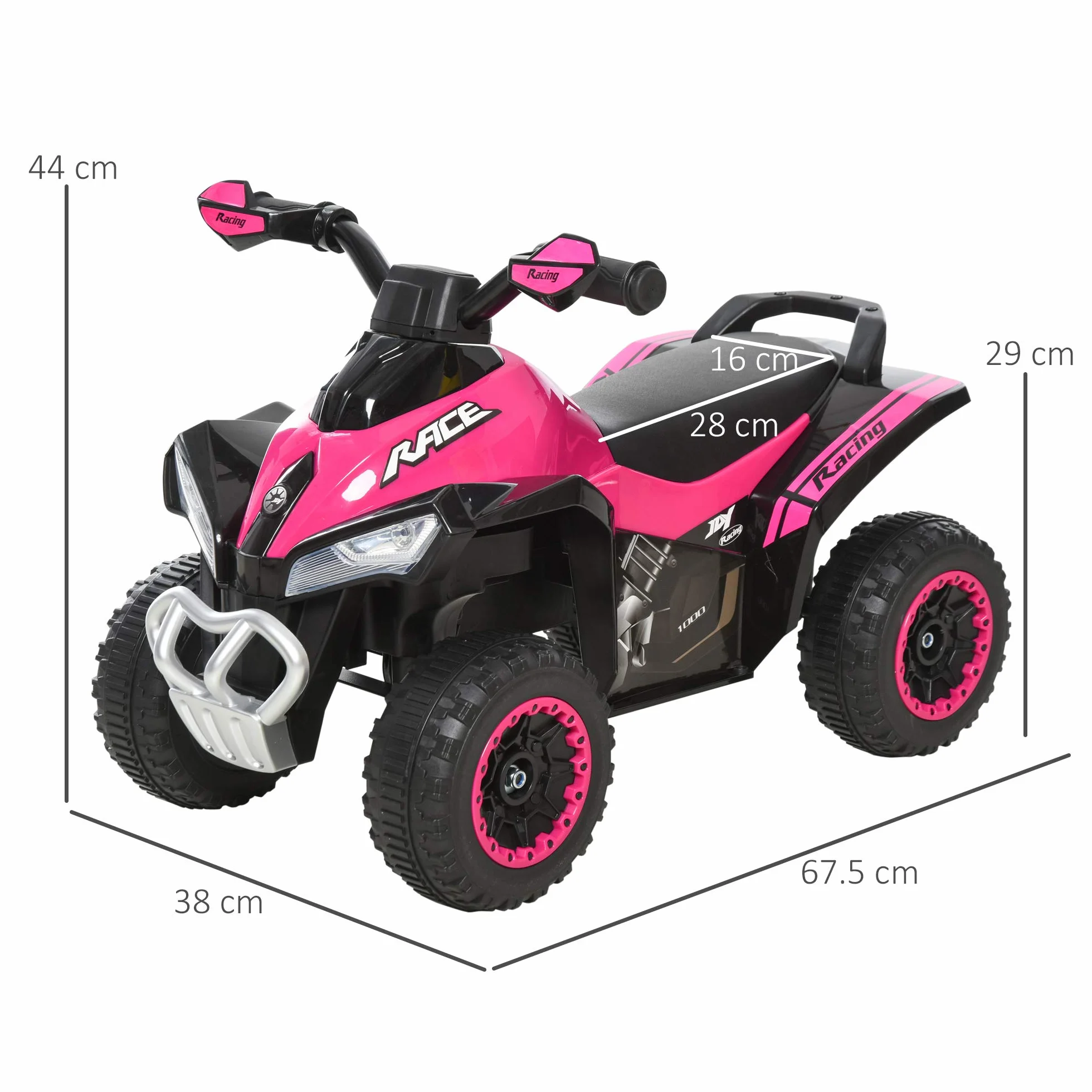 HOMCOM Quad Correpasillos Coche Correpasillos para Niños de 18-36 Meses con Función de Luces y Música Soporta hasta 20 kg 67,5x38x44 cm Rosa