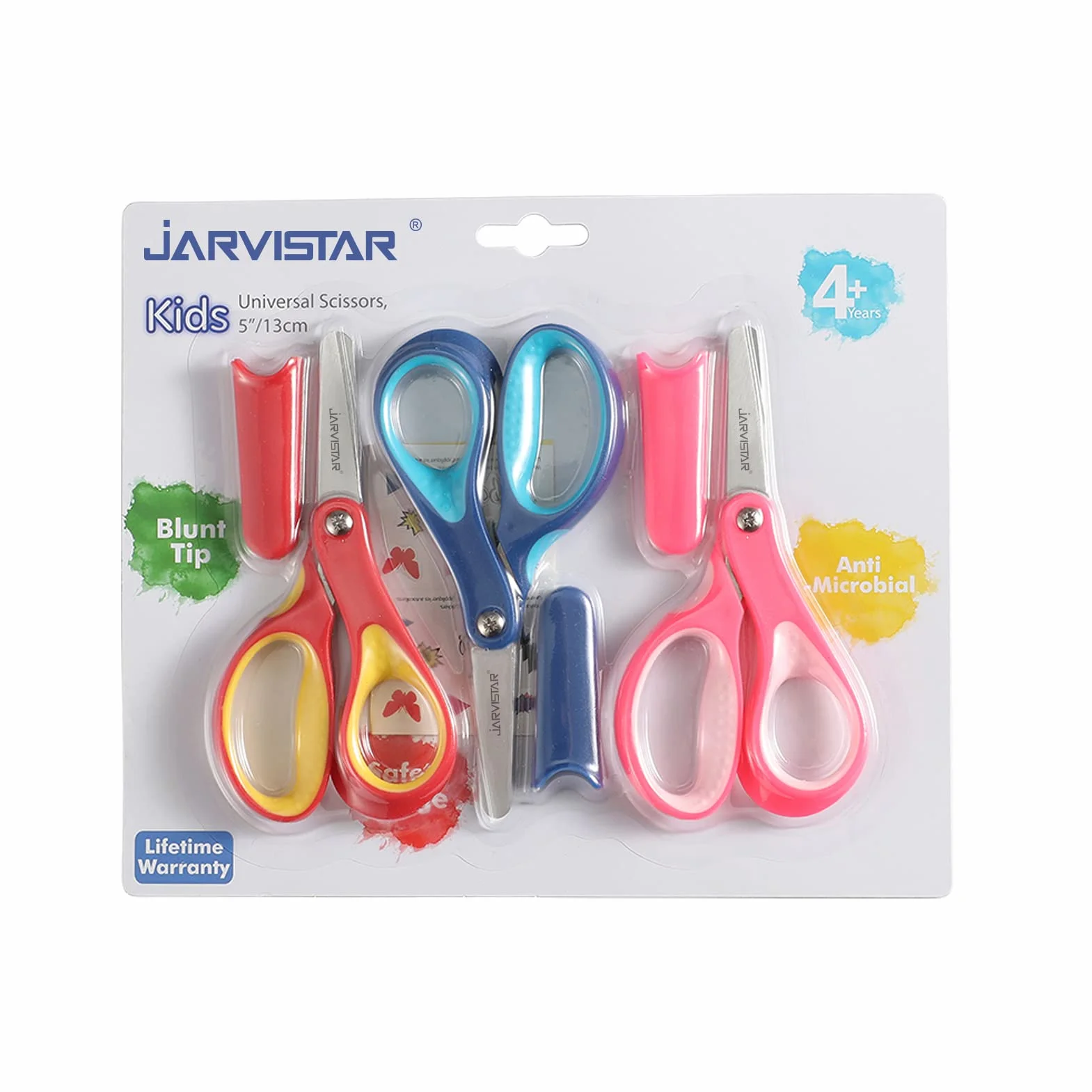 JARVISTAR Tijeras de Seguridad para Niños, Acero Inoxidable Hojas Redondeadas Tijeras para Niños, Para Diestros Tijeras de Papel para Niños y Niñas en el Jardín de Infancia, 13 Cm (Azul/Rosa/Naranja)
