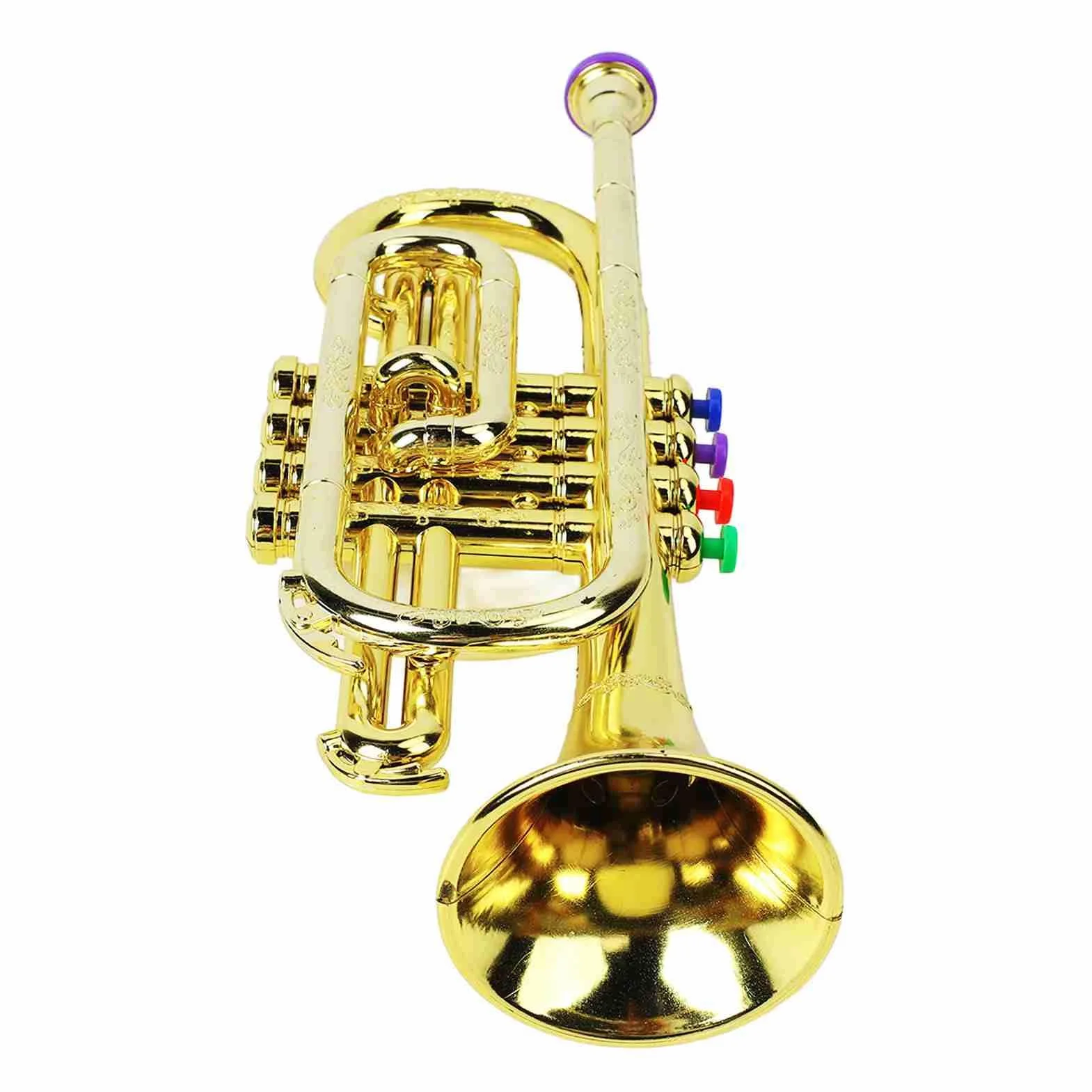 Generic Juguete Educativo de Trompeta Dorada para Niños con 4 Teclas de Colores, Sonido de Nota Diferente para Entrenamiento Musical para Niños