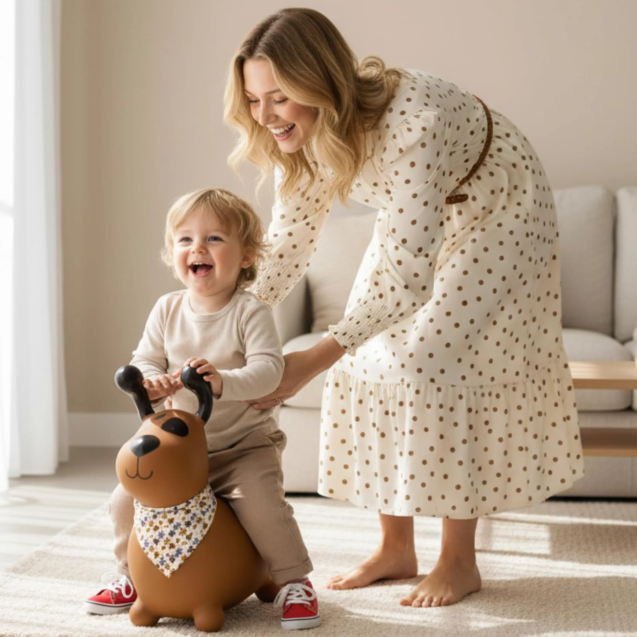 sun baby Saltador Hinchable para Niños hasta 45 Kg sin BPA, de 1 año, Pelotas saltarinas para niños (Perro marrón con Bandana)