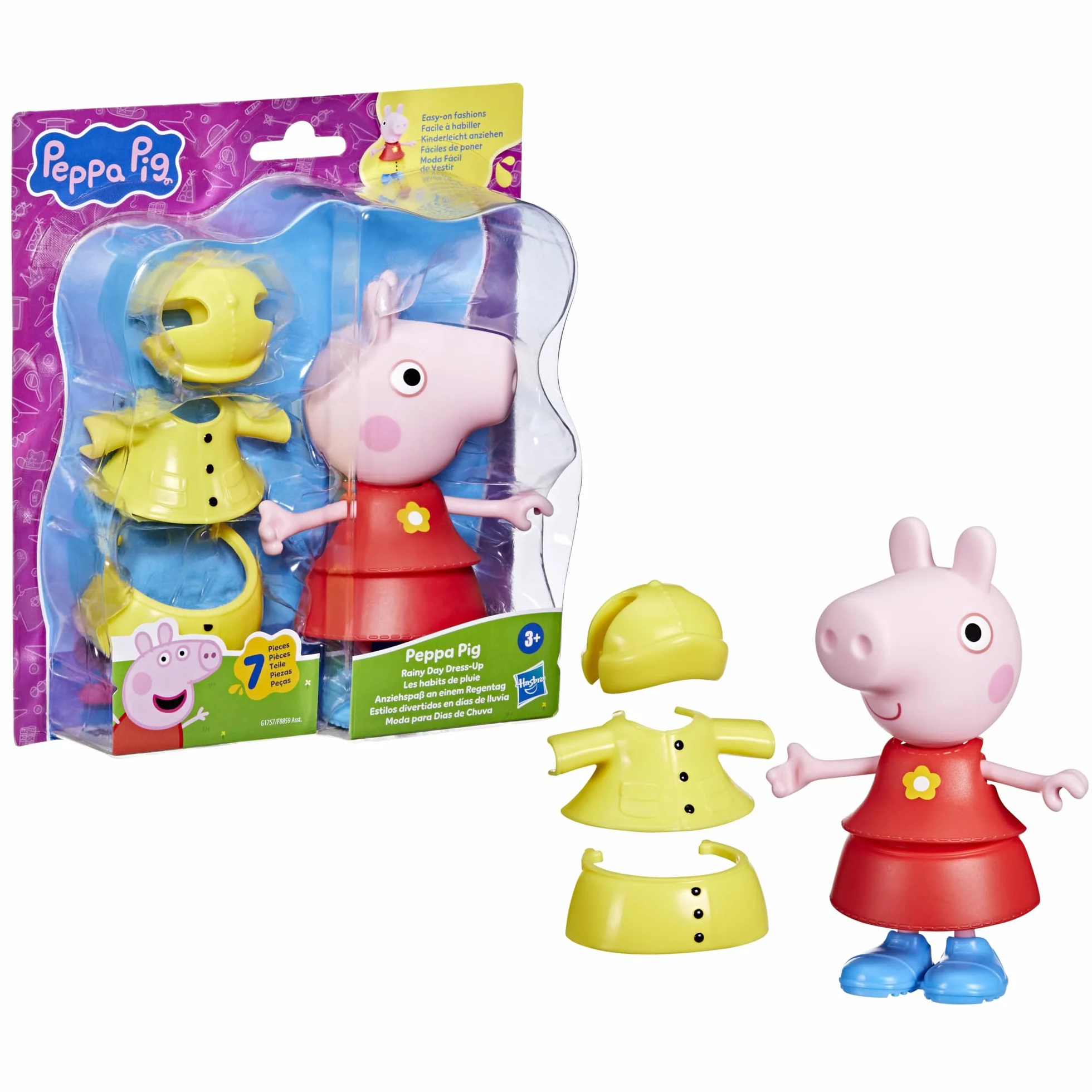 Hasbro Peppa Pig, Estilos Divertidos en Días de Lluvia, Muñecas para Niñas y Niños de 3 Años, Juguete con Accesorios, Traje de Color Amarillo, Inventar Historias, Reyes Magos