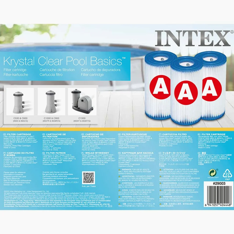 Intex Escalera ESCALERAS Desmontables (para Piscinas DE 52 Pulgadas), Gris, 130x33x182 cm & 29003-PACK 3 Cartuchos Filtro Tipo A