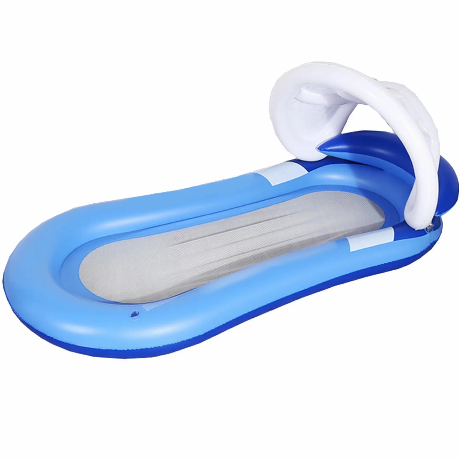 BESPORTBLE Cama Flotante Inflable y Hamaca de Agua para Adultos, Tamaño Mediano, con Toldo Desmontable, Respaldo y Malla de Nailon, para Piscina, Playa y Lago, Flotador Reclinable Azul