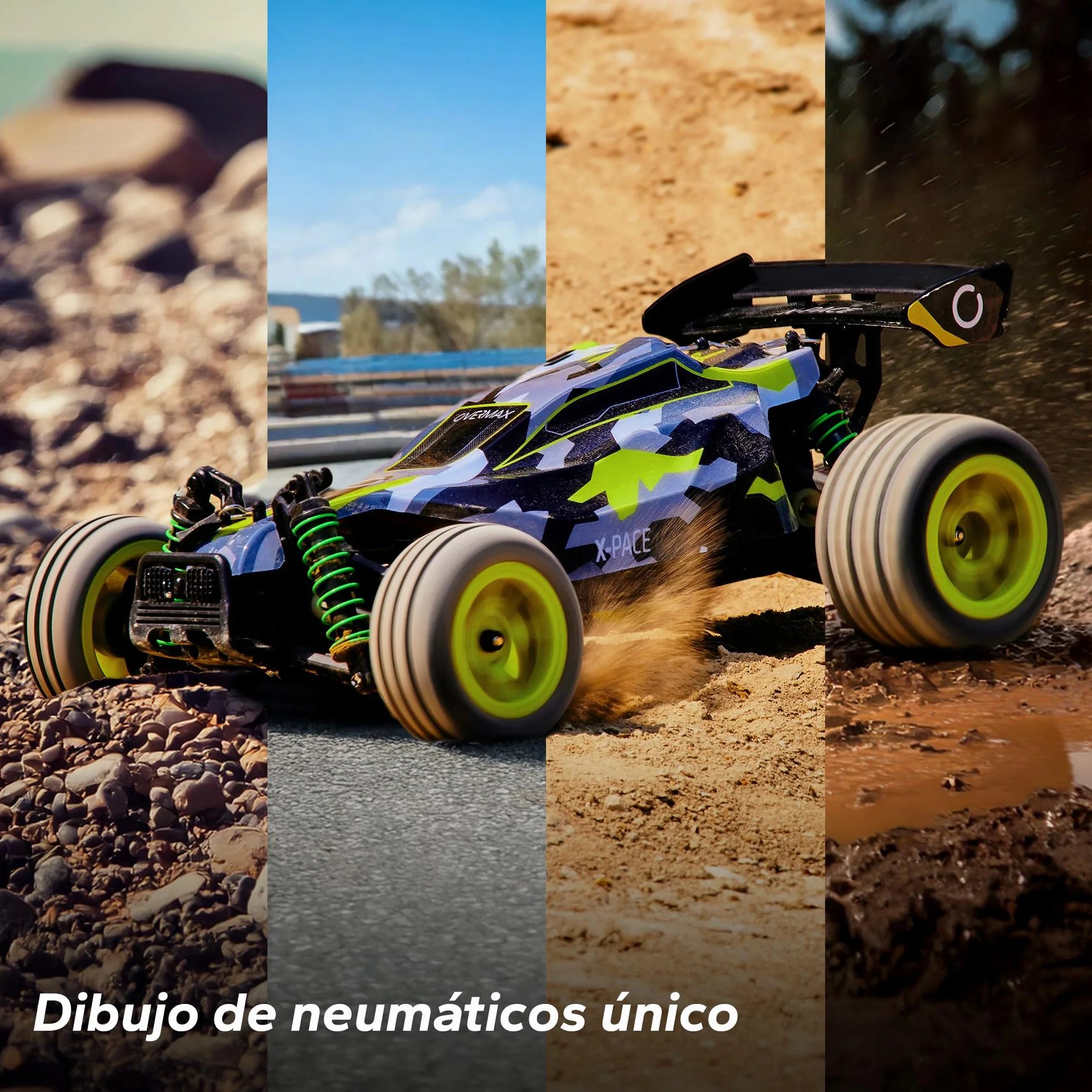Overmax X-Pace RC Plane 4x4 Speed Tracción 45kmh Alcance 100 Metros Suspensión de Resorte Independiente Luces LED Big Car Conducir sin Cargar: 30 Minutos