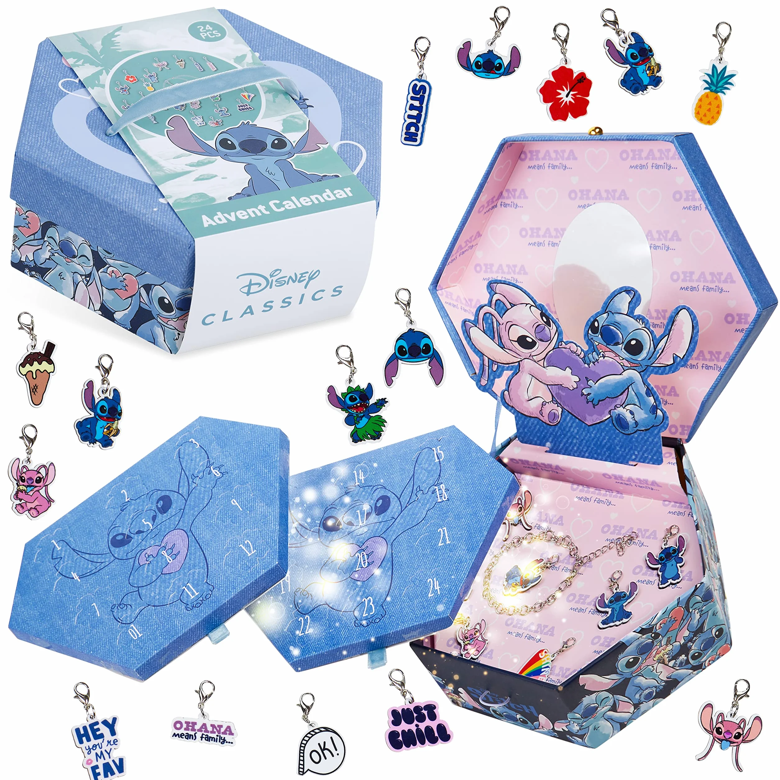 Disney Stitch Calendario Adviento 2025 Niña Adolescente DIY Calendário Cuenta Atrás para Navidad con Bolsillos Vacío o Pulsera Dijes Regalo Niñas (Stitch Joyería)