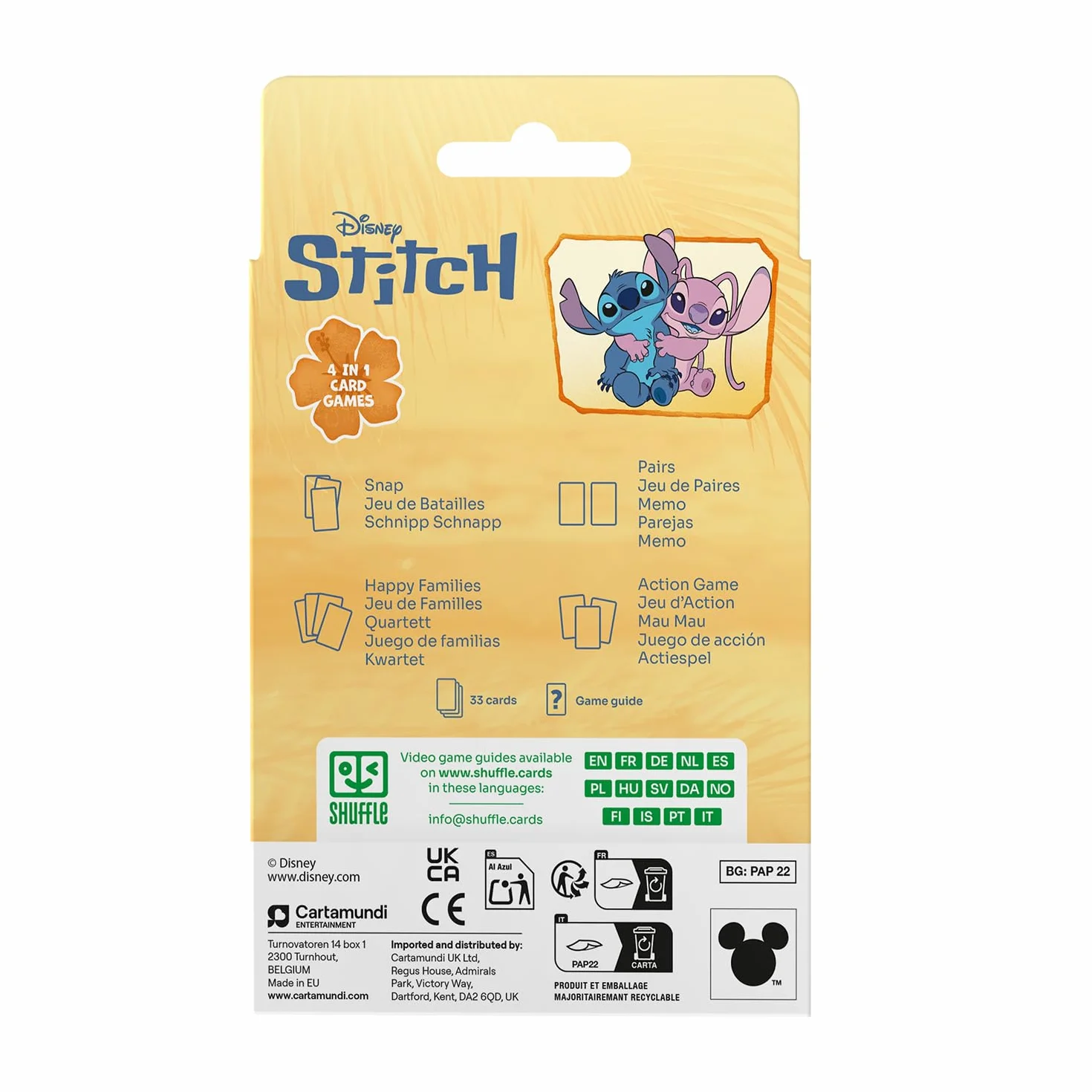 Juego de Cartas 4 en 1 Stitch Disney Lilo & Stitch – 7 Familias, Batalla, Memo y Acción para Niños a Partir de 4 Años