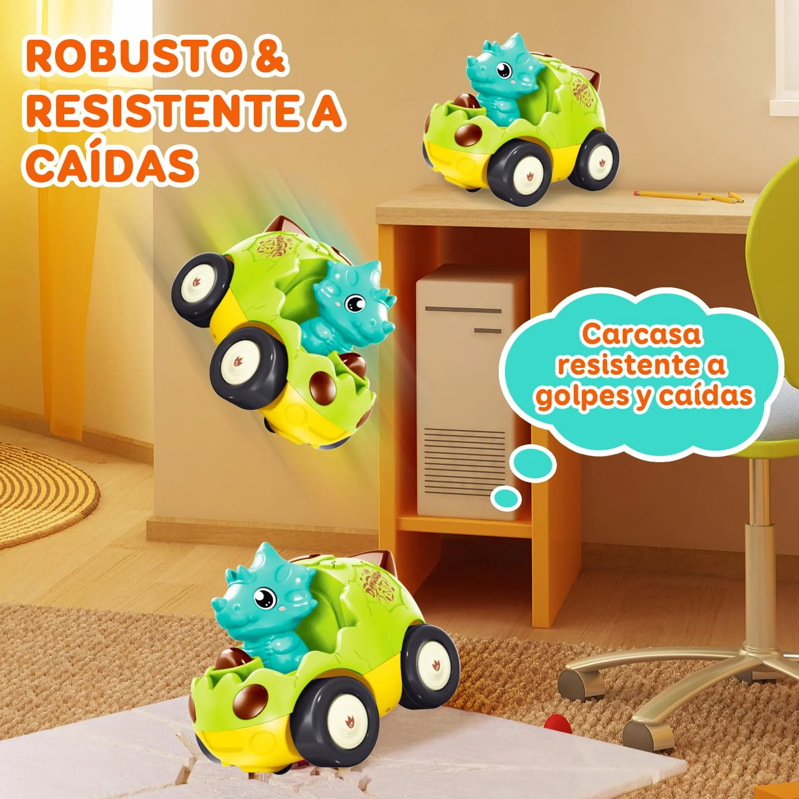 Coche de Dinosaurio RC para Niños Pequeños 18 Meses+ con Música y 2 Muñecas Intercambiables