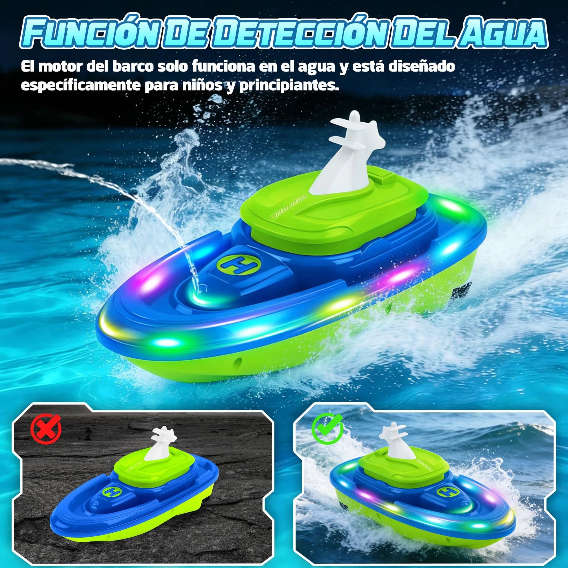 FORMIZON Submarino Teledirigido, Barco Teledirigido con Pulverizador de Agua, Barco RC con Luces y Resistentes al Agua Lancha Teledirigida Niños con Función de Piloto Automático (Azul)