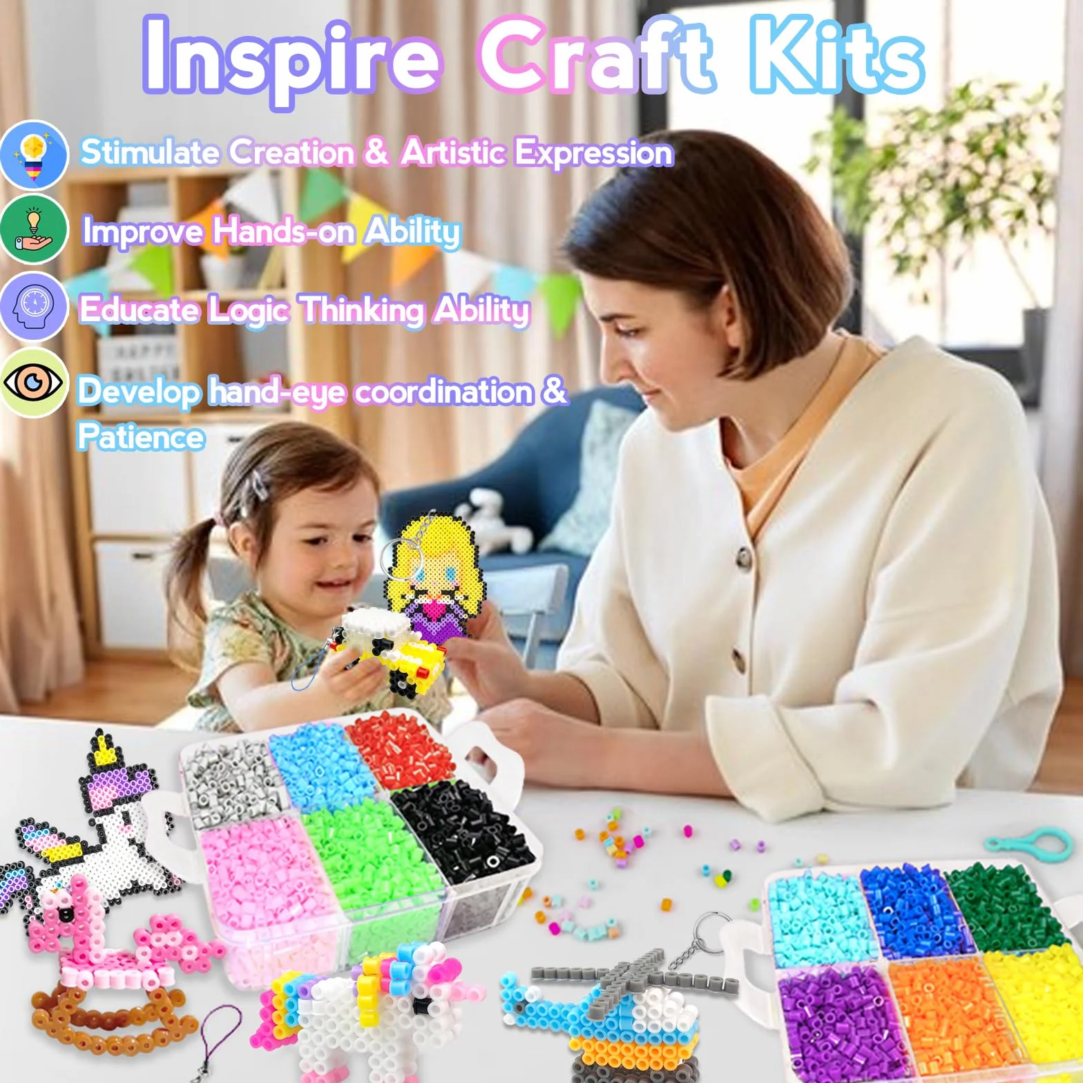 Cuentas Para Planchar, 11000 Piezas 5MM Abalorios Fusibles de 20 Colores Set con Caja de Almacenamiento, Guía del Usuario, Diseño DIY de Joyas.Kit Manualidades Niños, Regalo Navidad y Cumpleaños