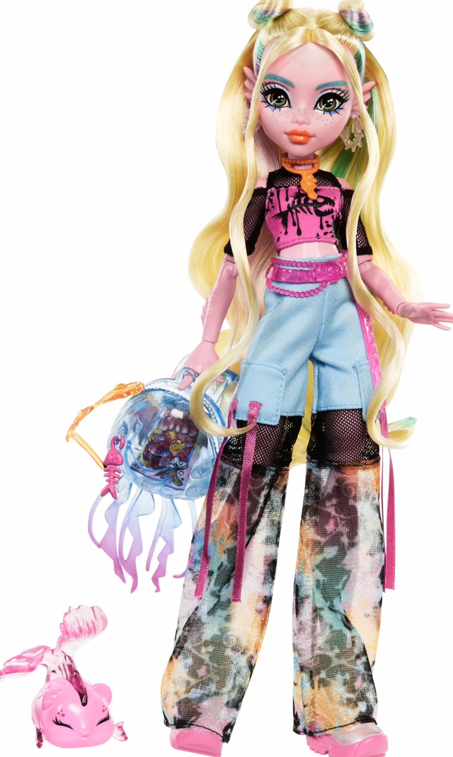 Monster High Lagoona Blue, Muñeca monstruita Marina con Camiseta de Malla y Pantalones Cargo de los años 2000, Incluye Mascota pez Neptuna, Juguete Regalo para niños y niñas +4 años, HXH75