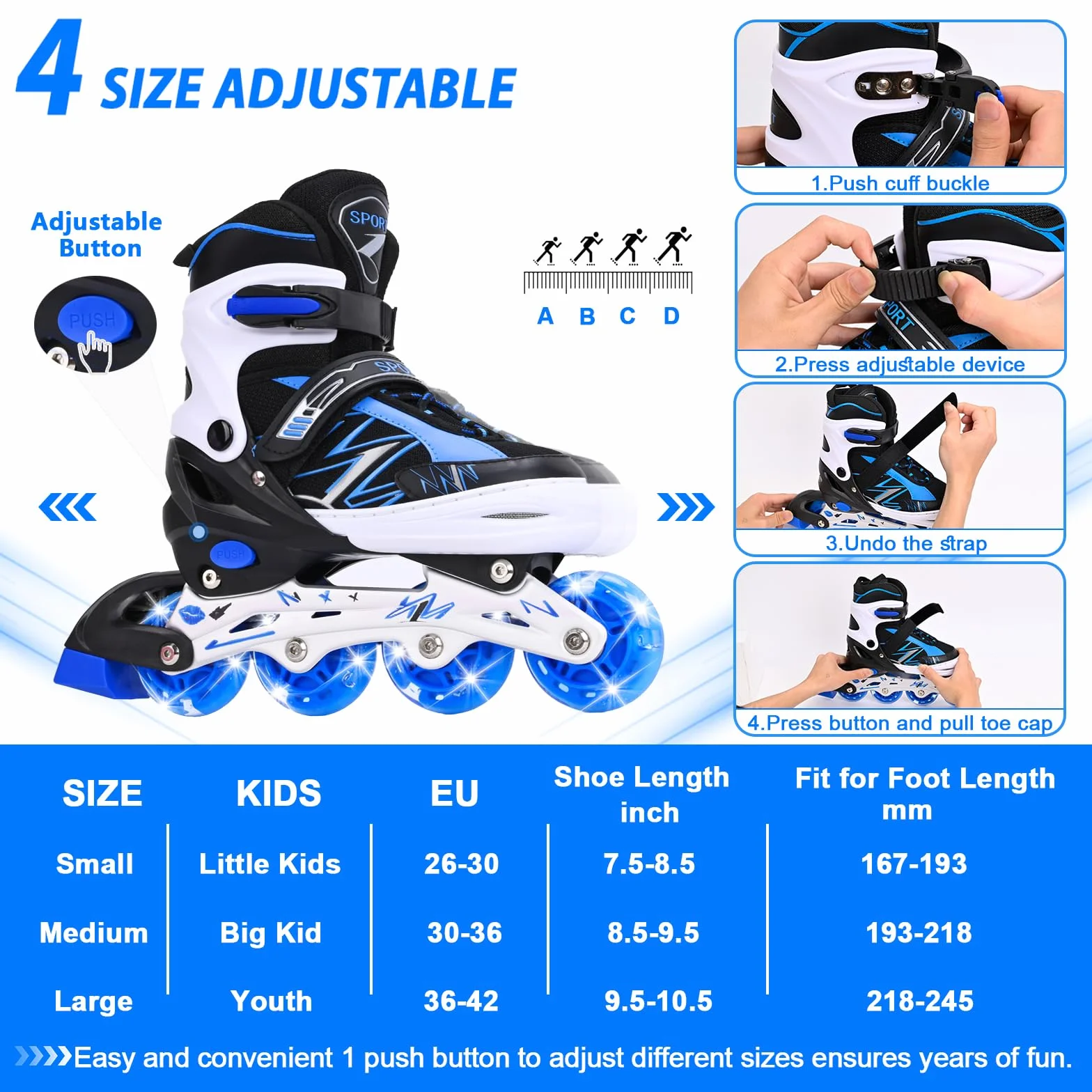 Patines en línea Ajustables para niños con Ruedas de iluminación, Principiantes, Juegos al Aire Libre